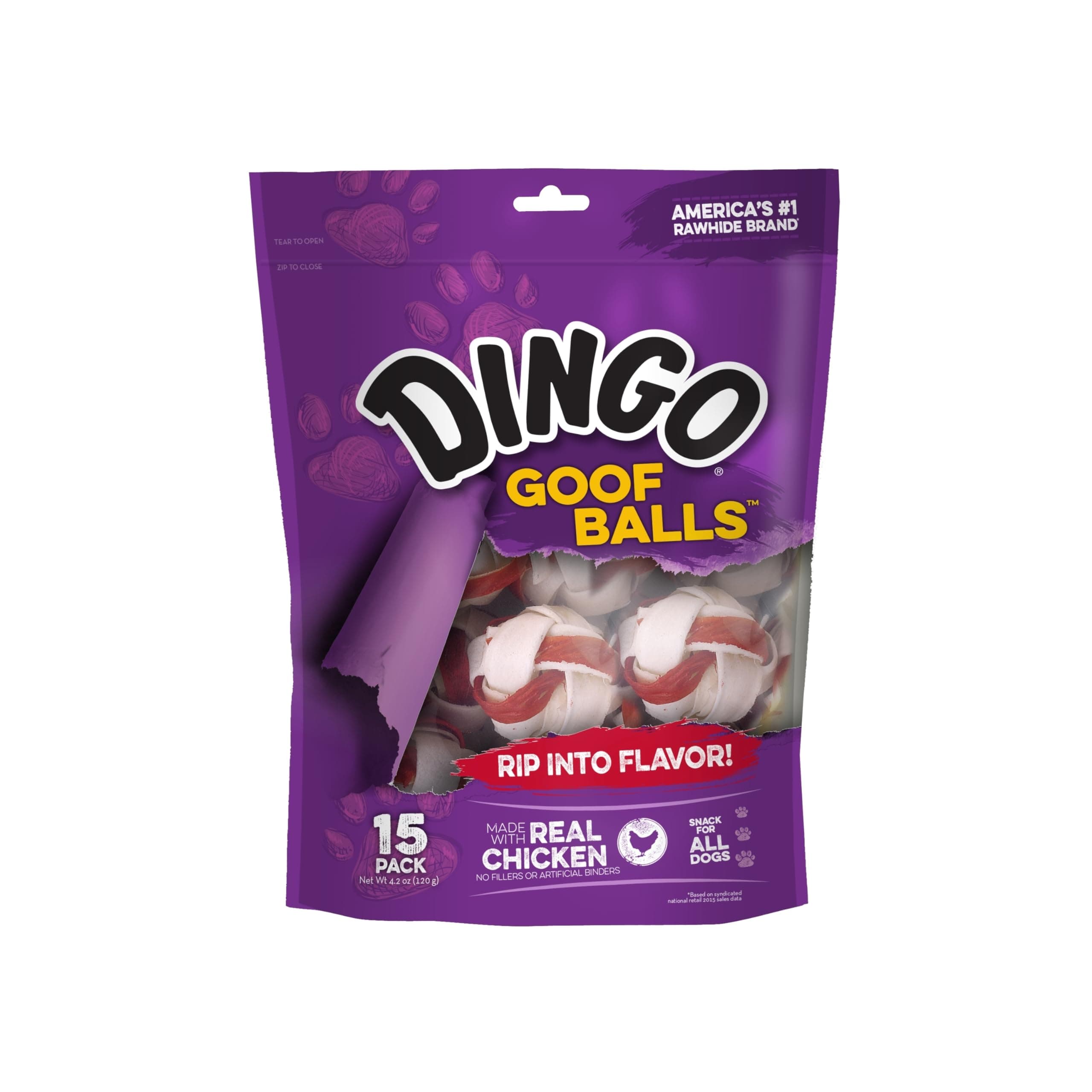 Dingo Goof Balls 15 Count, Premium Rawhide Treats For Small Dogs, Made With Real Chicken 15-Count