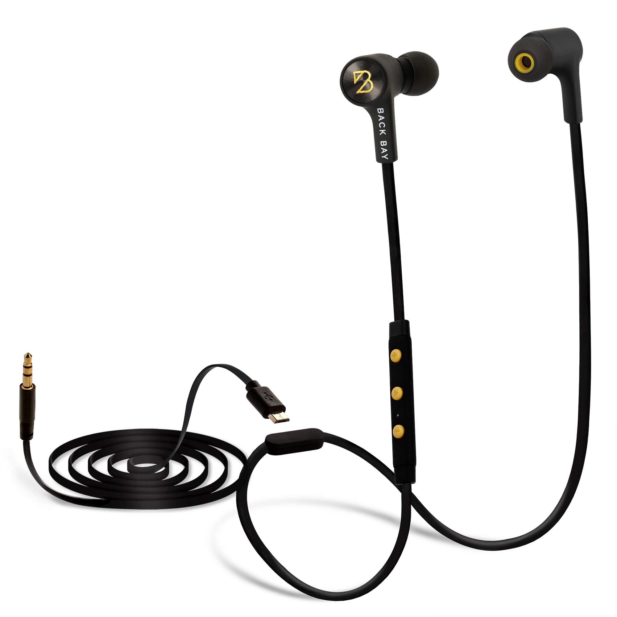 Back Bay™ 2-in-1 Wireless & Wired Bluetooth Earbuds. Sweatproof Wireless Stereo Headphones with Microphone, 6 Earphone Tips, AUX Cable and Carrying Bag