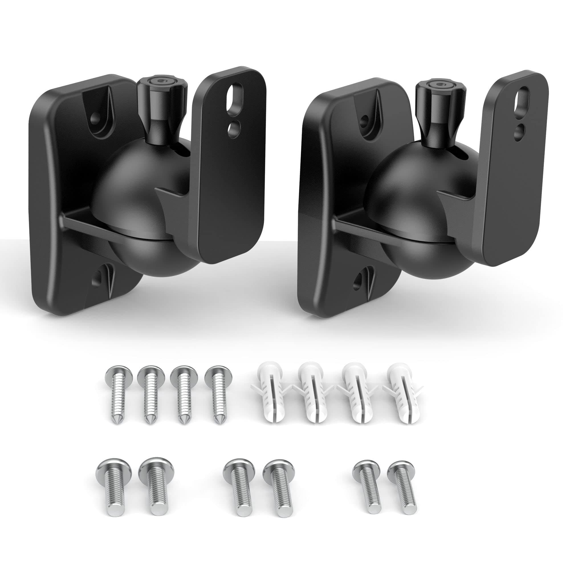 HomeMount Speaker Wall Mount Brackets - Surround & Bookshelf Speaker Wall Mounts Kit, Holds up to 8 lbs, 2 Pack, Black
