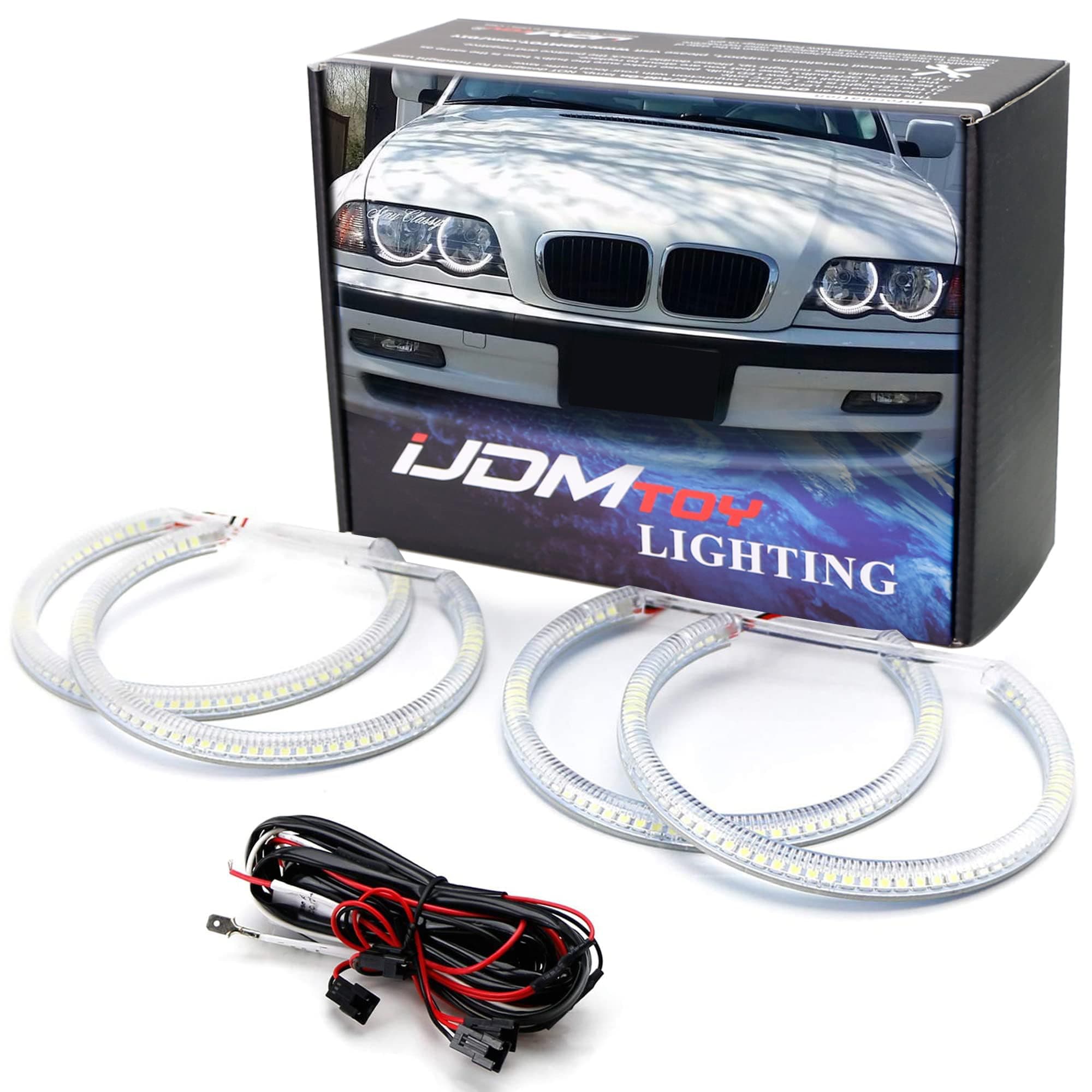 iJDMTOY 7000K Xenon White 284-SMD LED Angel Eyes Halo Ring Lighting Kit Compatible with BMW E46 3 Series Halogen Trims