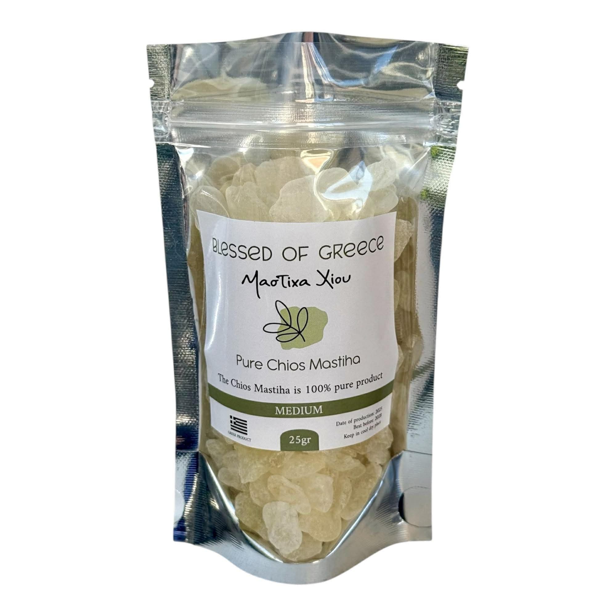 Chios Mastiha Pack 25gr (0.88oz) Medium Tears - 100% Pure Mastic Gum from Mastic Growers - Natural Raw Resin for Facial Toning & Jawline - Sugar-Free, Keto