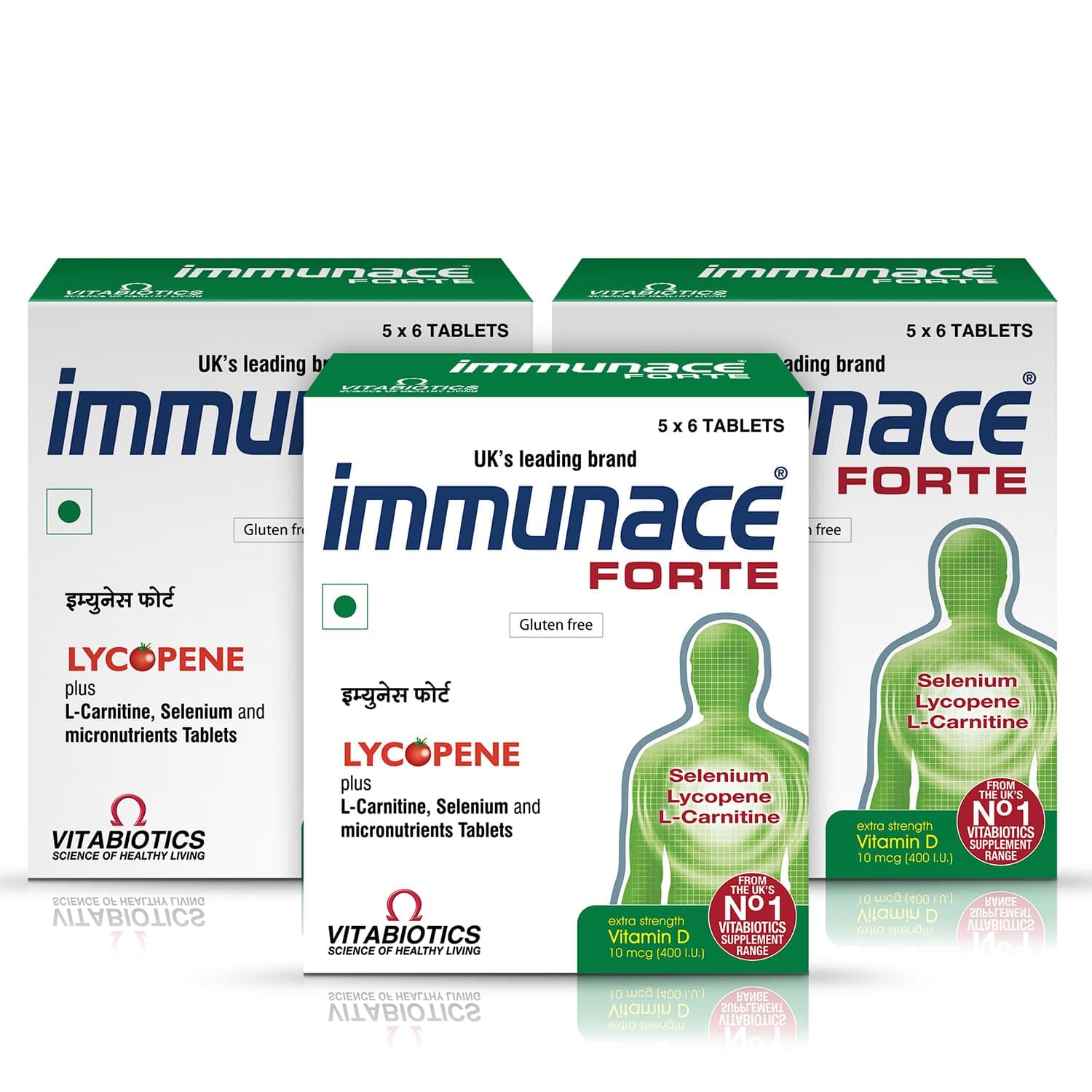 Immunace Forte – With Vitamin D3 400 IU, Lycopene, L-Carnitine & Selenium | Multinutrient Formula for Adults – 30 Tablets (Pack of 3)
