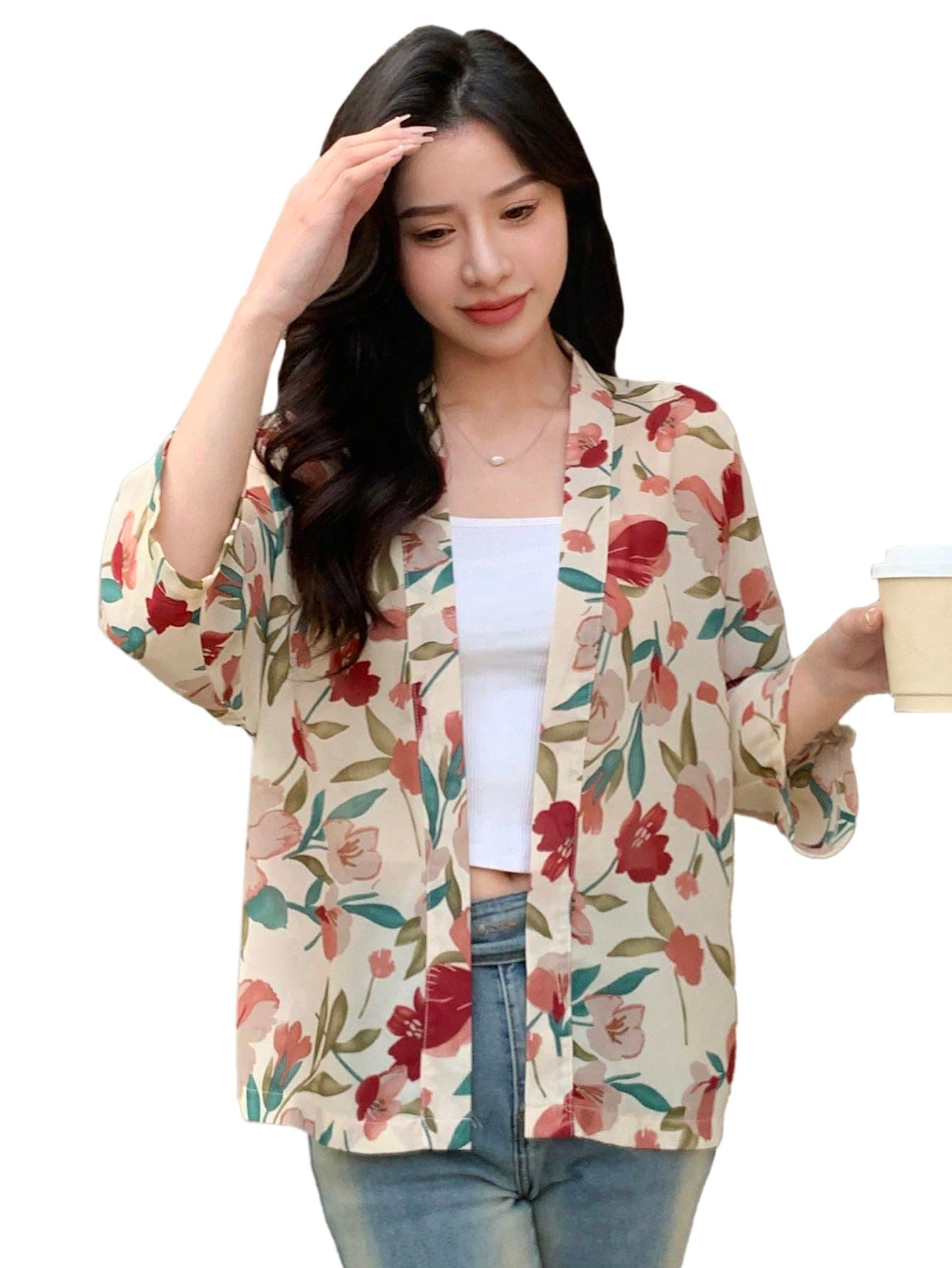 Women's Front Open Floral Printed Shrug Top Regular Fit