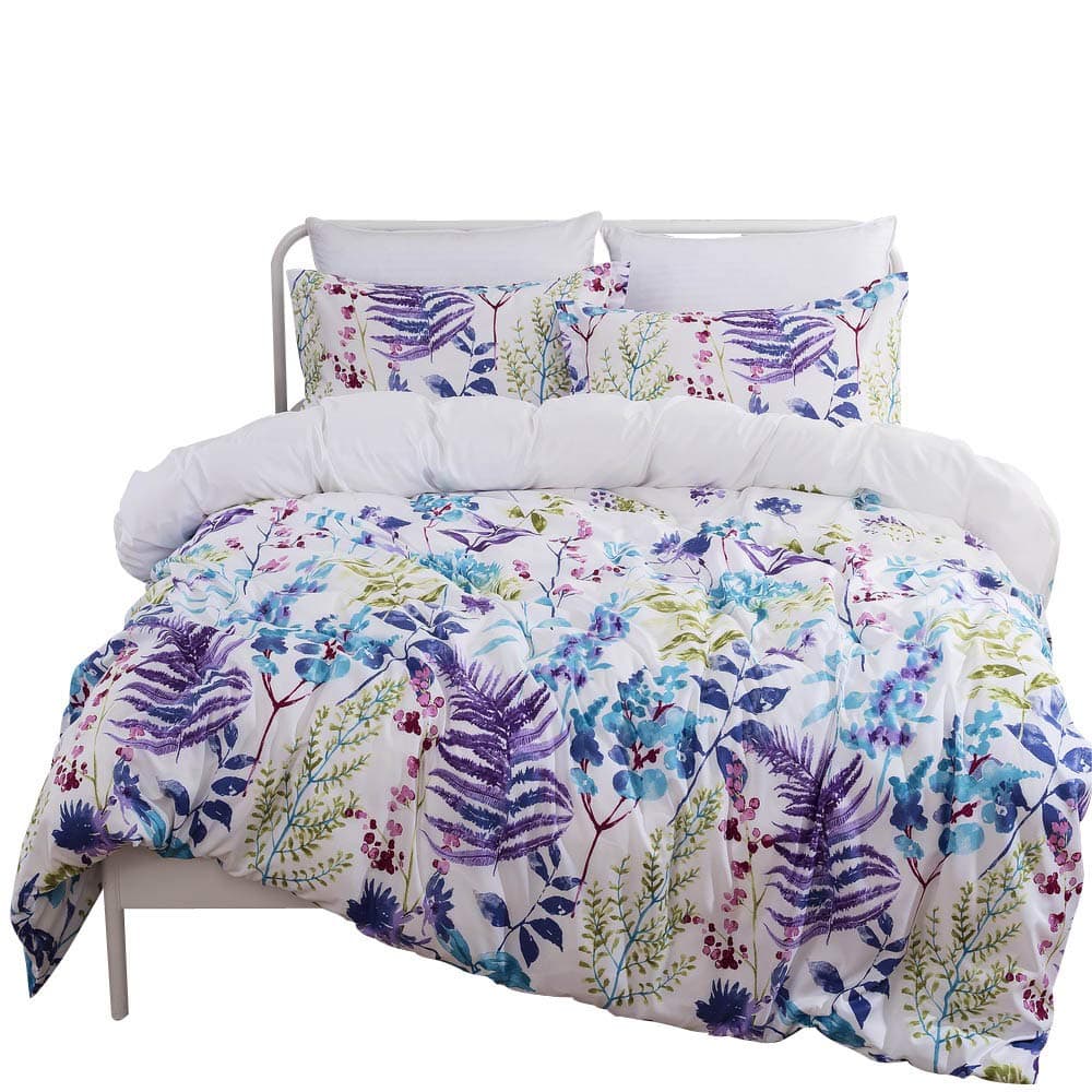 Loussiesd Lightweight Microfiber Polyester Duvet Cover Set, Romantic Floral Printed Pattern Design For Women With Zipper Closure (3pcs, King Size), Colorful