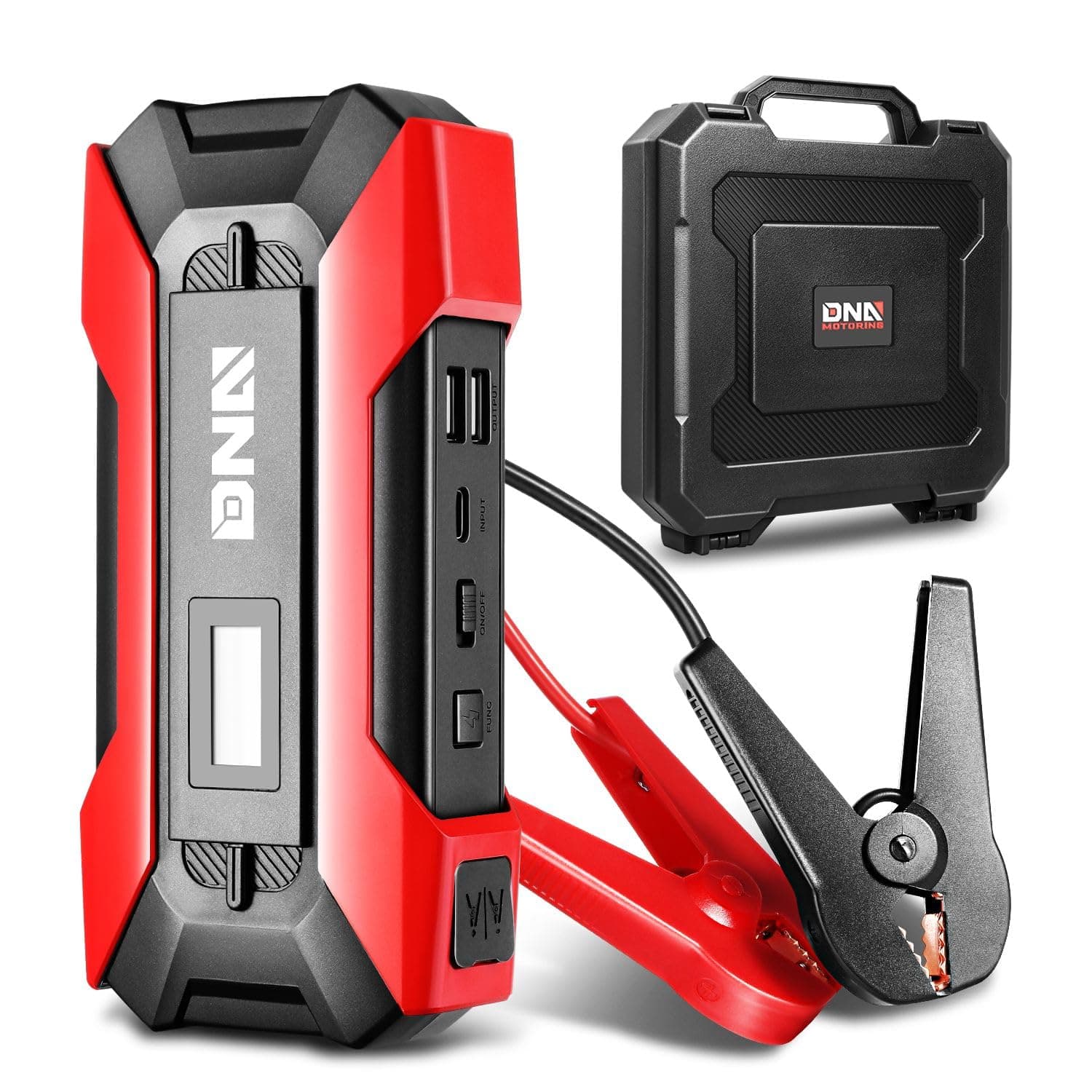 DNA Motoring TOOLS-00214 12V 1500A 15000 mAh Multi-Function Portable Car Battery Jump Starter for Up to 7.0L Gas & 5.5L Diesel Engine, with Carry Case, Red