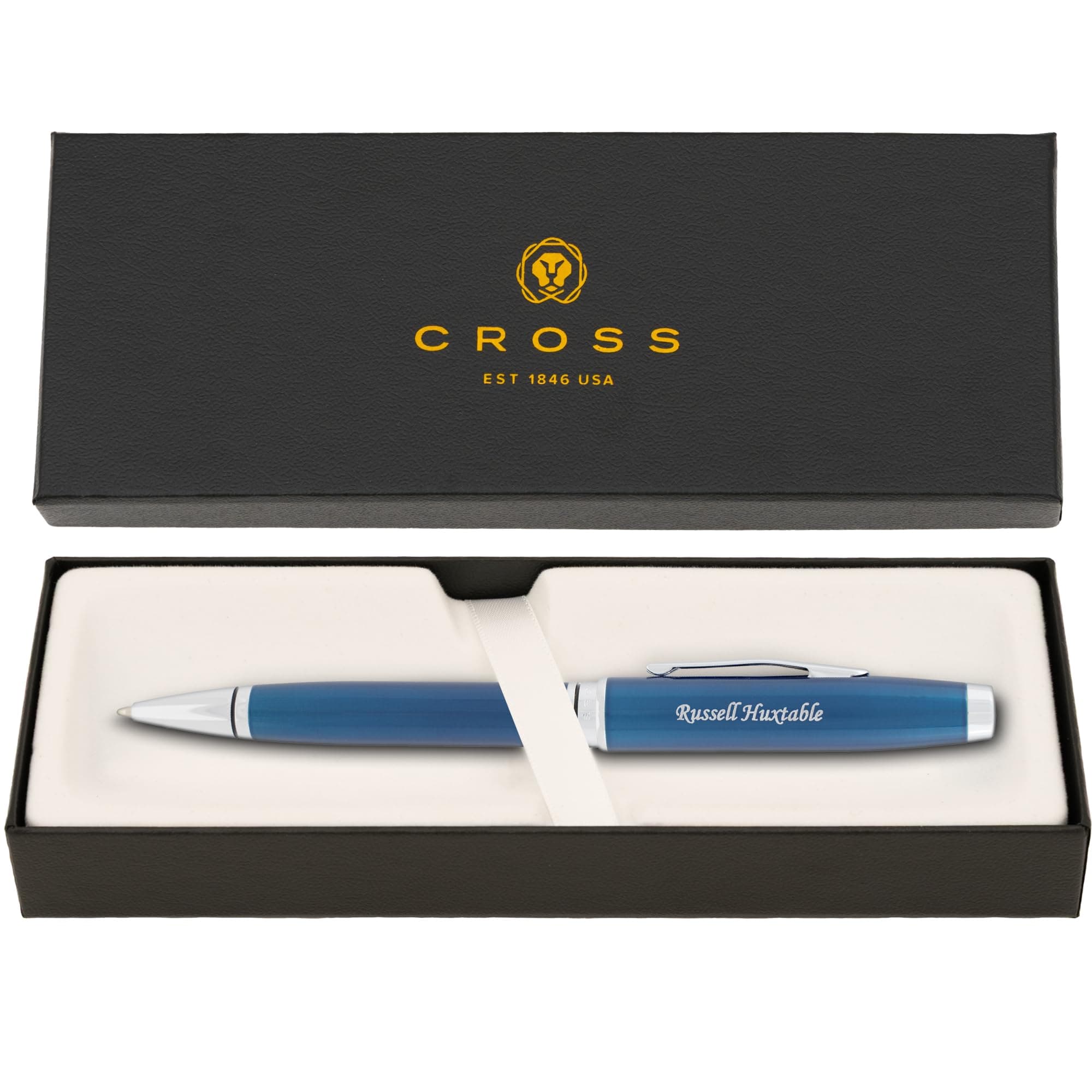Personalized, Custom Engraved Cross Pen for Men or Women | Cross Coventry Ballpoint Pen | Luxury Gift for Office, Graduation and Business [Blue Lacquer with Chrome Trim]