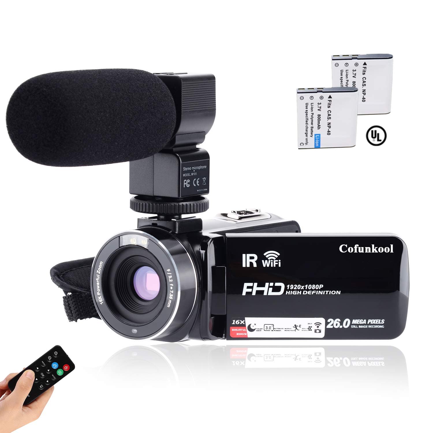 CofunKool Camcorder 1080P 26MP Video Camera WiFi Vlogging Camera for YouTube, 270° Flipping 3.0" IPS Touch Screen, IR Night Vision, with Microphone Remote Control, Support USB, TV Output