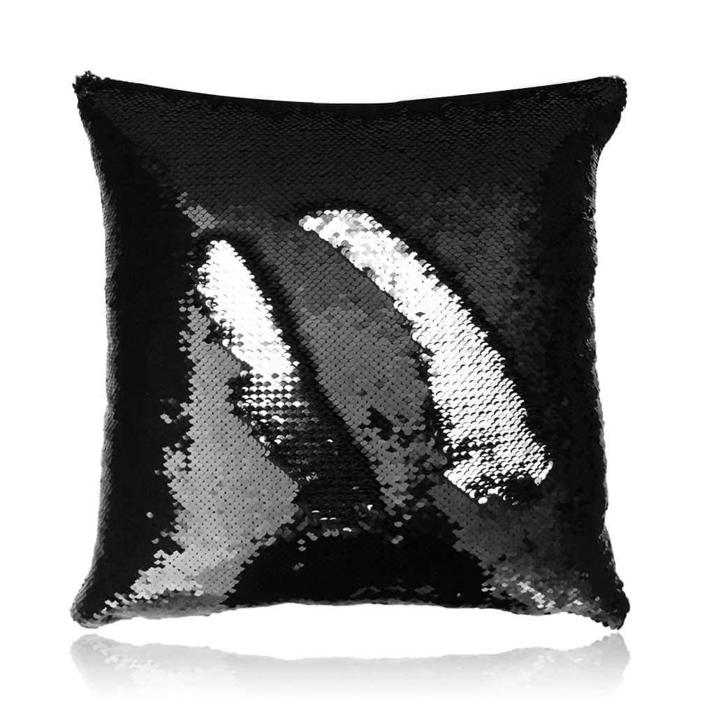 Black and Silver Mermaid Seqiom Throw Pillow Cushion,18"x18" Two-Color Reversible Sequins Decorative Pillows Cases