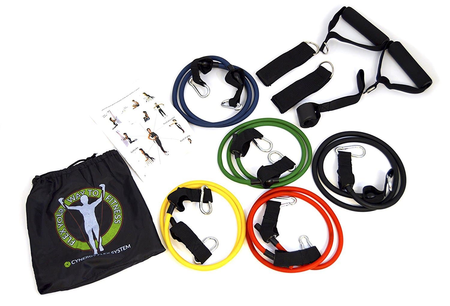 Resistance Bands Set with 5 Bands, Door Anchor, Ankle Strap, Hand Grips Starter Manual and Resistance Band Carrying Bag