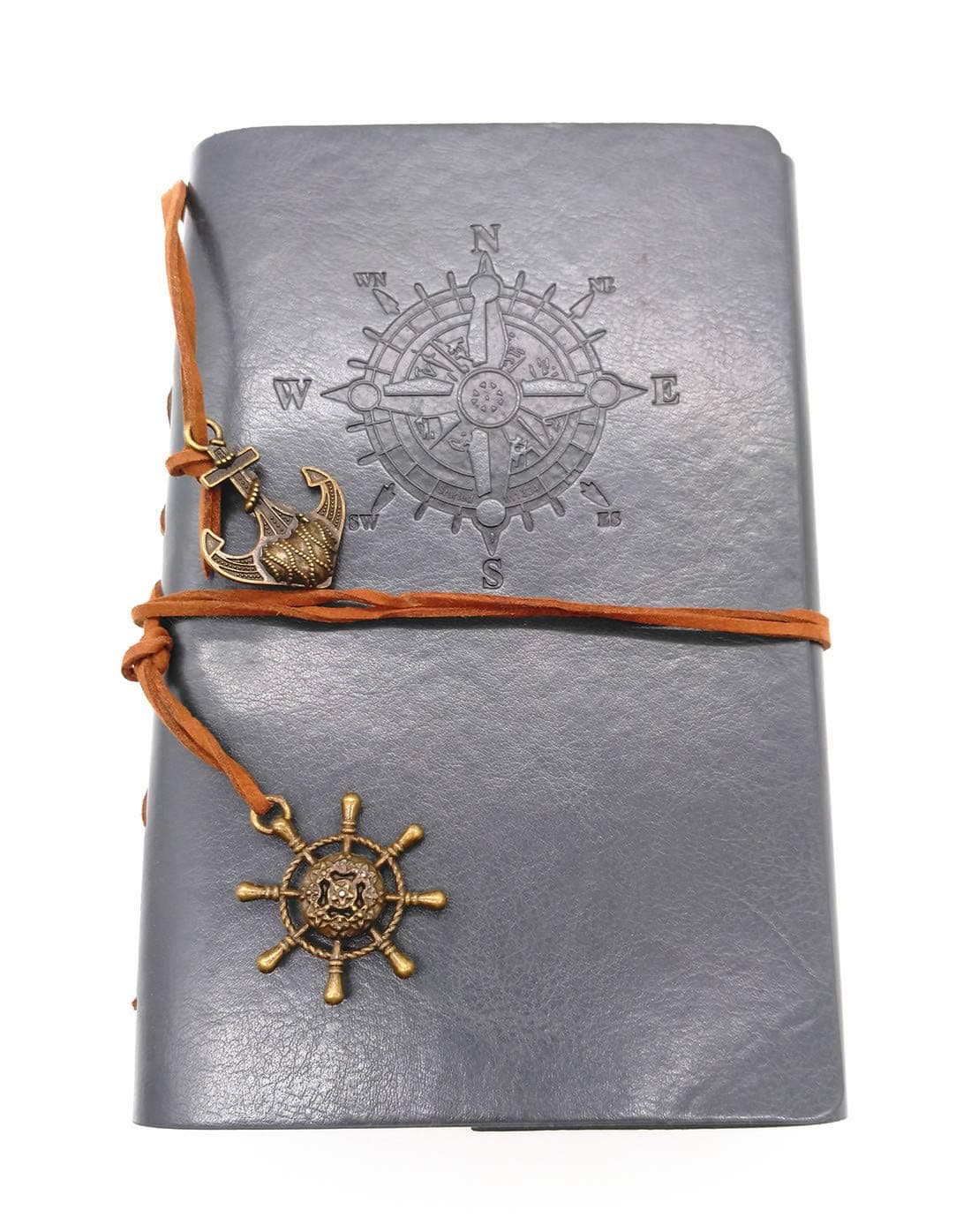 Ailifly Vintage Nautical Leather Writing Journal Notebook,Loose Leaf Blank Refillable Daily Planner Embossed Travel Journal Diary Spiral Notebook With Unlined Paper, Retro Pendants (7 inches, Gray)