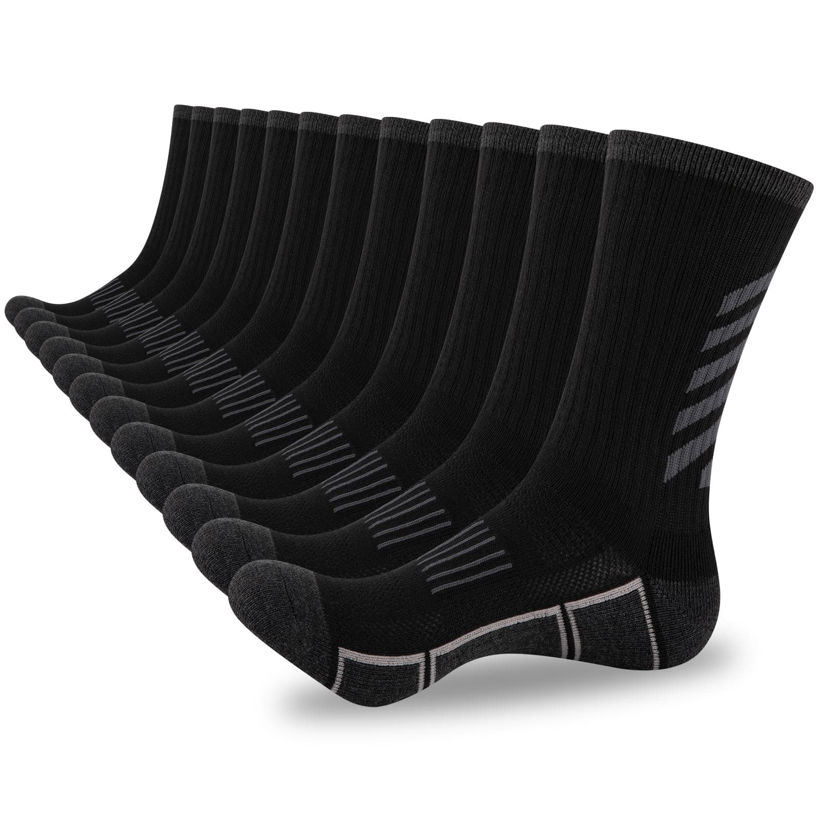 Mens Athletic Crew Socks Moisture Wicking Heavy Duty Cushioned Work Socks with Reinforced Heel and Toe (6 Pairs