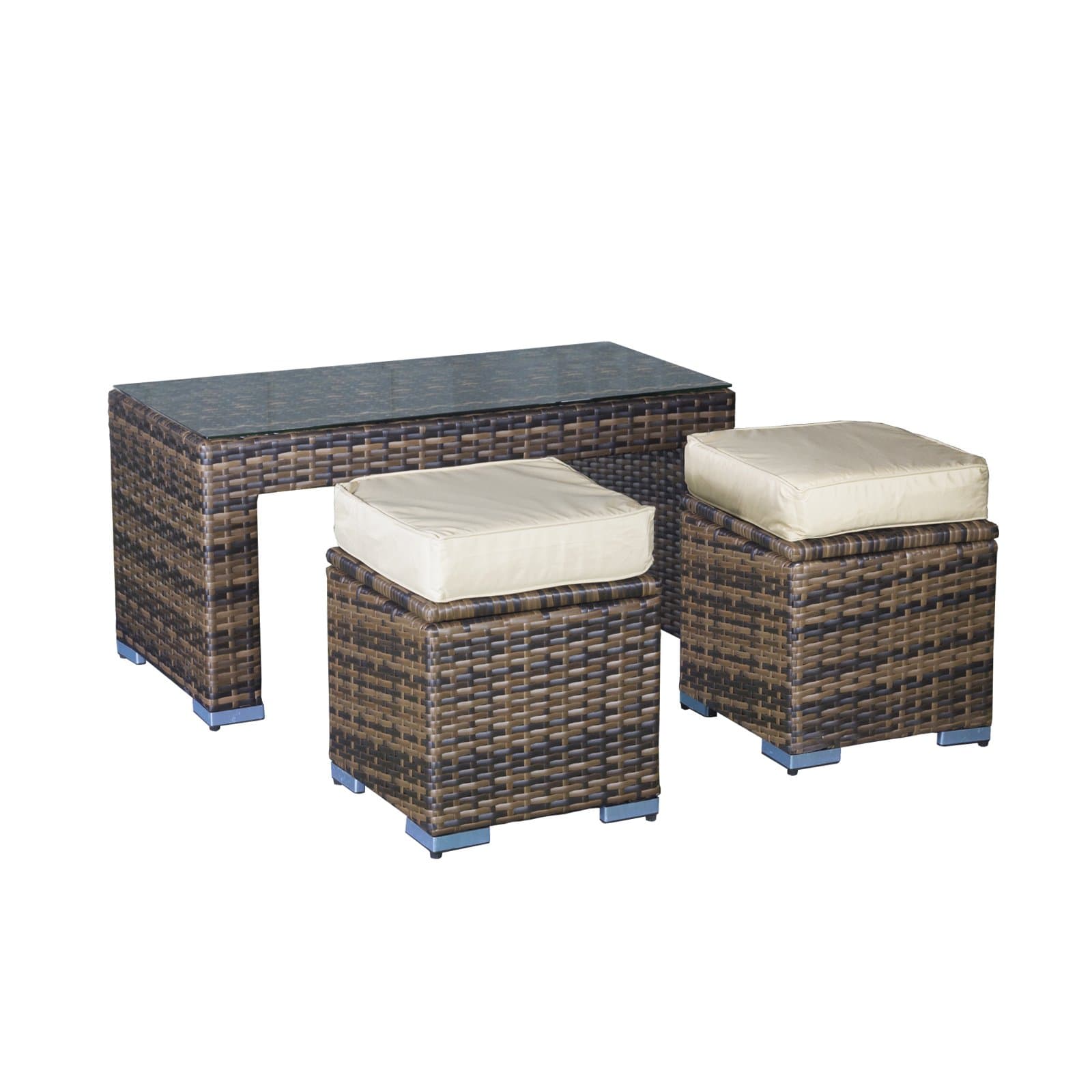 Oseasons OSKM103CTWS-CS Oxford Rattan Modular Coffee Table and 2 Stool Set - Cappuccino