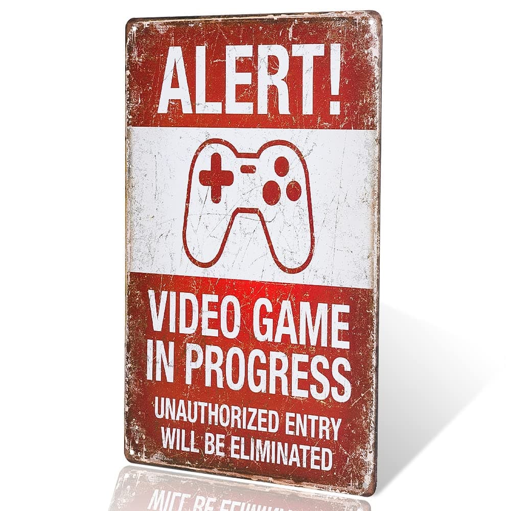 dingleiever-Funny Vintage Tin Sign " Alert! Video Games In Progress " 8"x12" Man Cave.