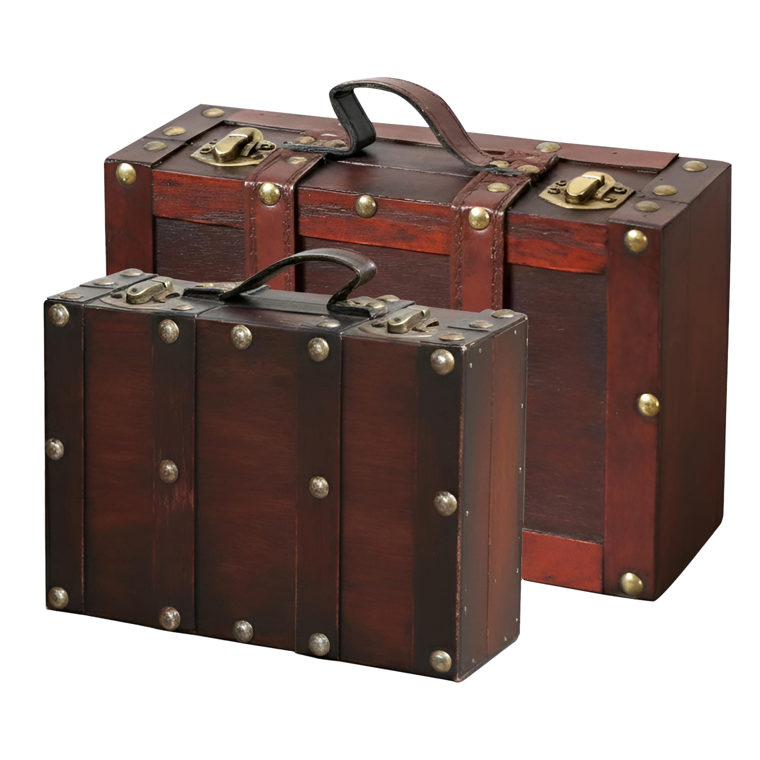 Vintiquewise(TM Old Style Suitcase/Decorative Box with Straps, Set of 2