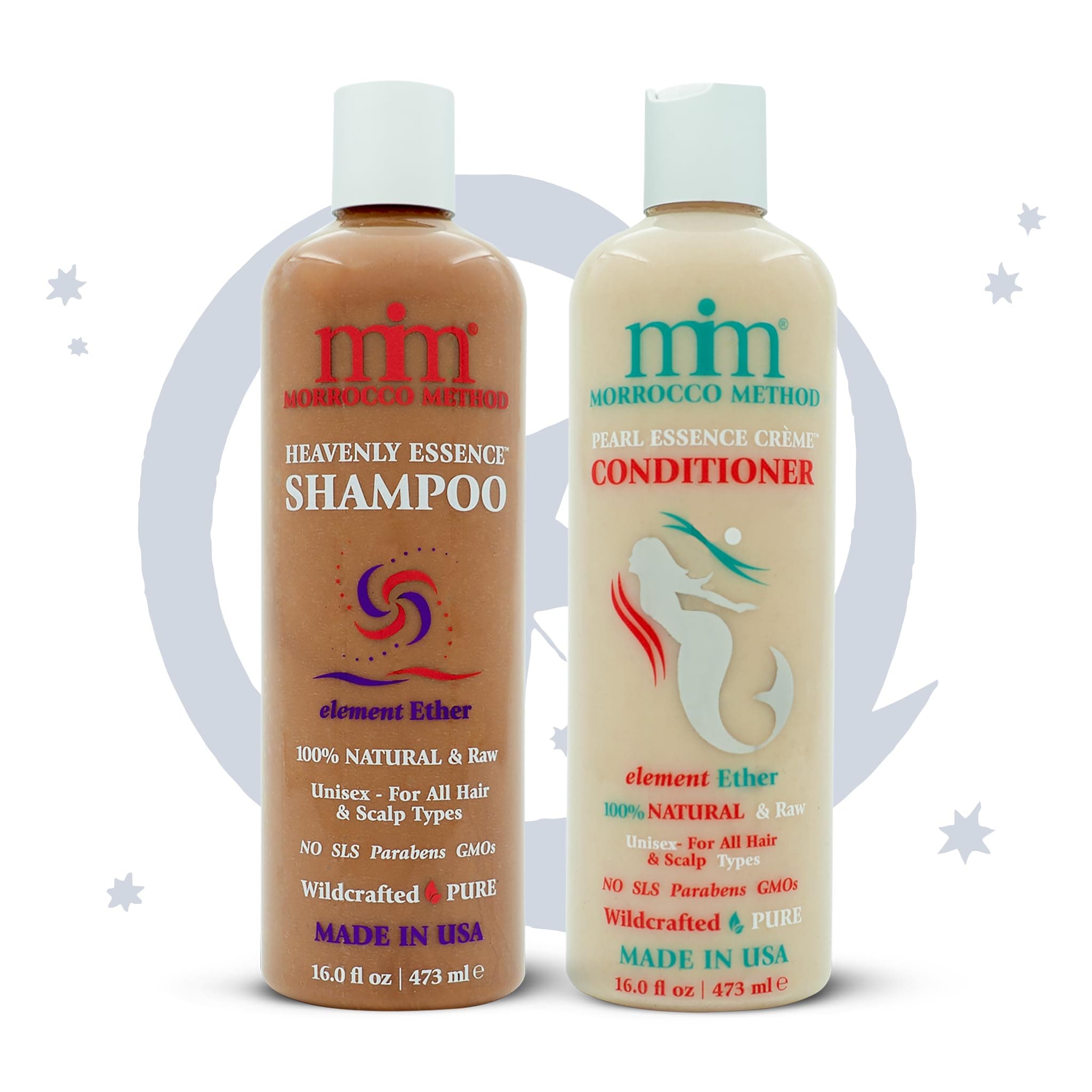 Morrocco Method: Heavenly Essence Shampoo & Pearl Essence Crme Conditioner Set. For All Hair Types. 100% Natural & Raw. No SLS, Parabens or GMO's. Made in USA.