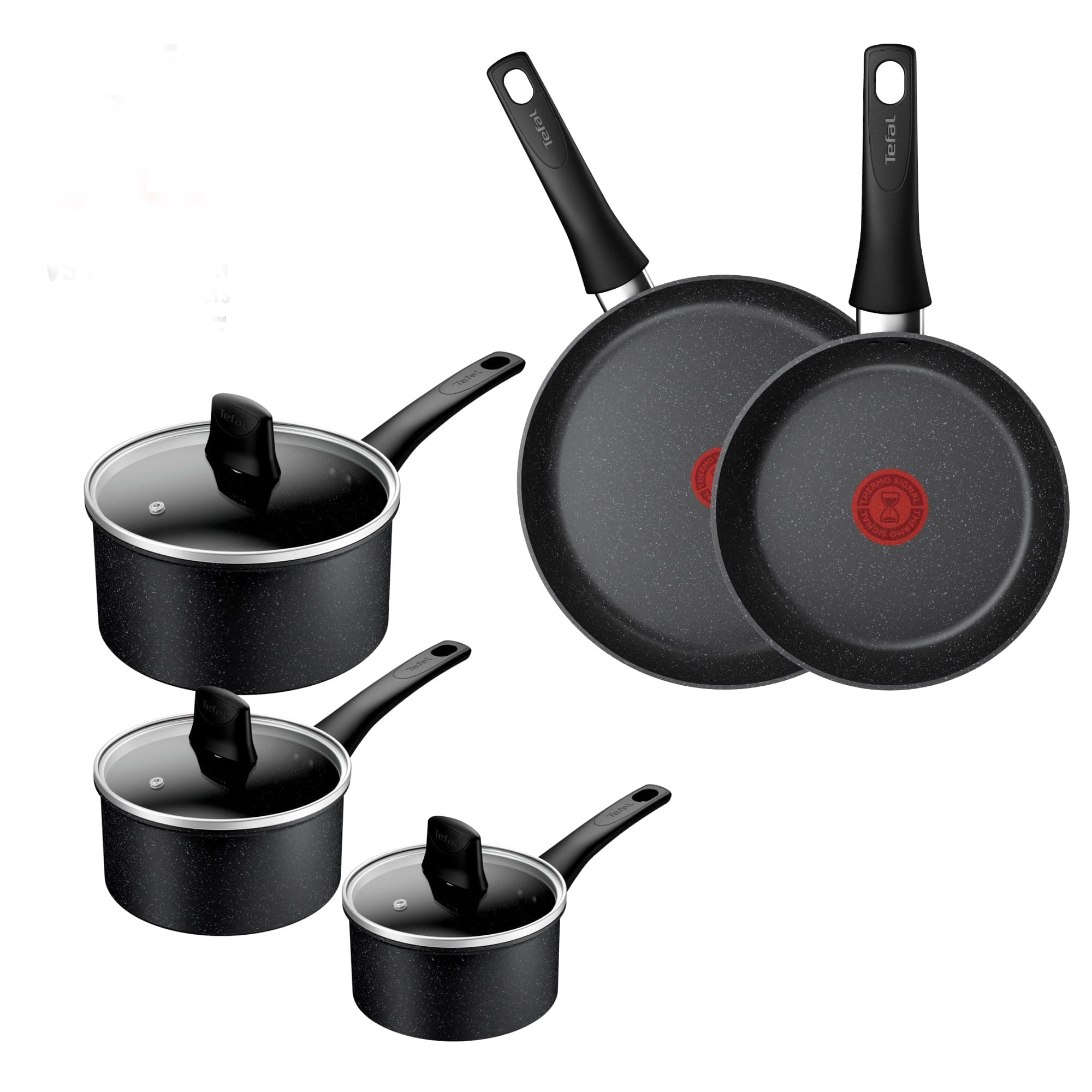 Tefal Titanium Stone Induction Non-Stick 5pc Set: Saucepan 16/18/20 + lids, Frying pan 24/28cm, High-Performance Non-Stick Coating, Metal Safe, All Hobs Including Induction, Thermo-Signal, E105S545