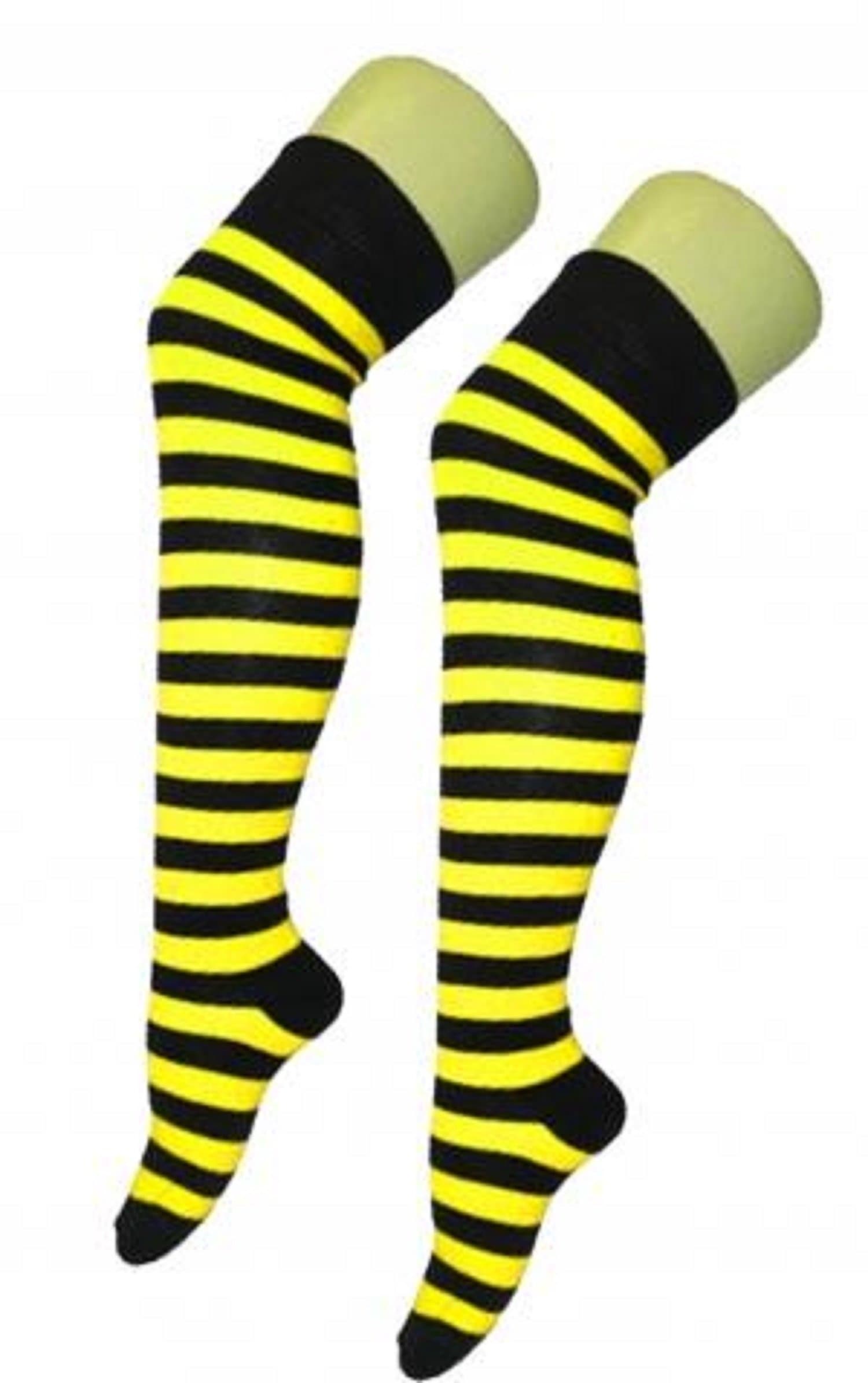 Yellow And Black Striped Over The Knee Stocking Socks - Bumble Bee