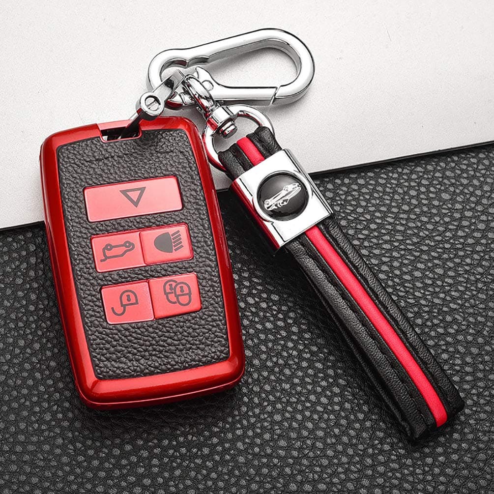 ontto Leather Key Fob Cover for 2018-2020 Land Rover for Range Rover Key Case Holder Soft TPU Full Protection with Keychain red