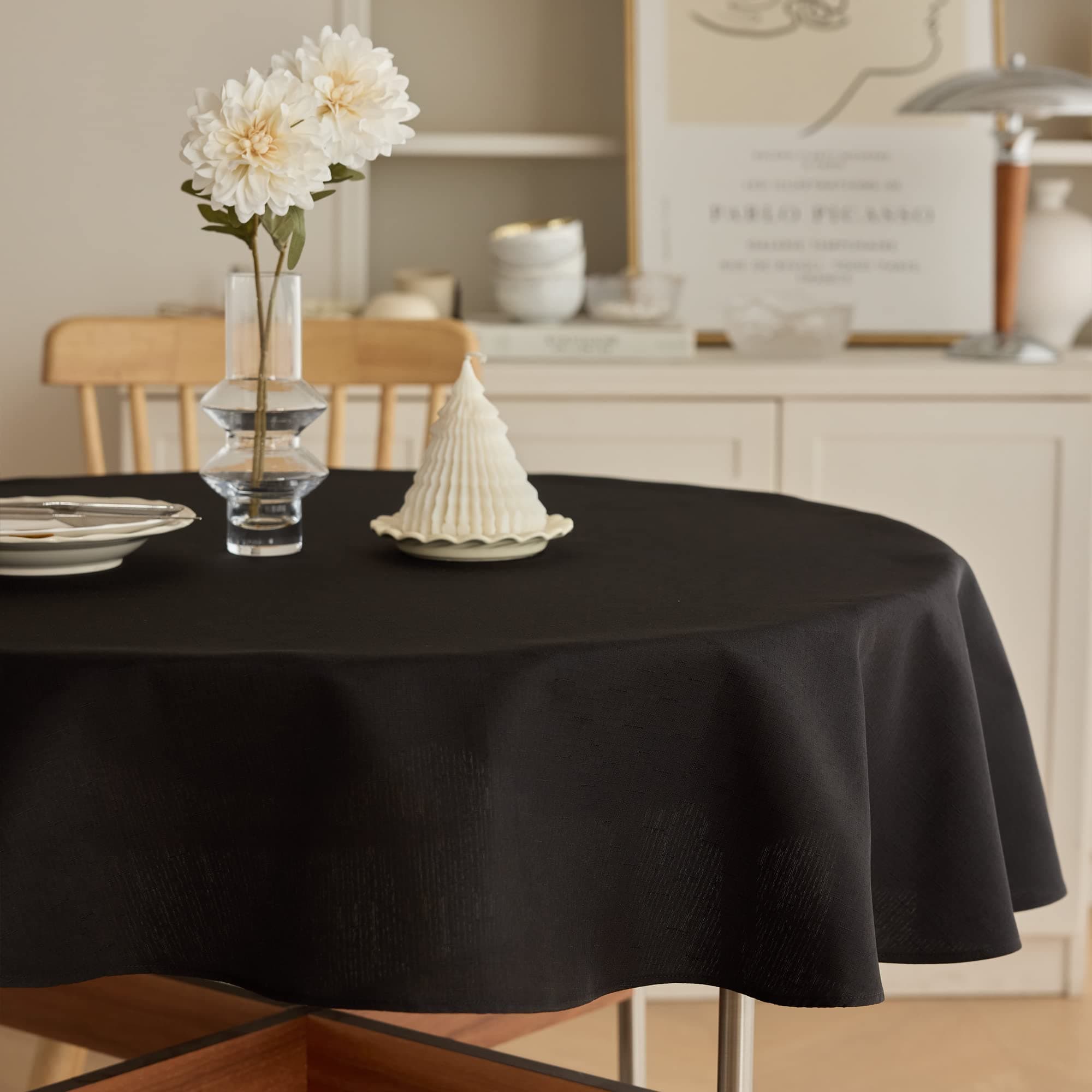 Decorelia Farmhouse Round Small Tablecloth for Round Table, Reusable Waterproof Wipeable Outdoor Circle Table Cloth Cover for Party, Wedding, Picnics, Patio Table (70 Inch, Round (4-6 Seats), Black)