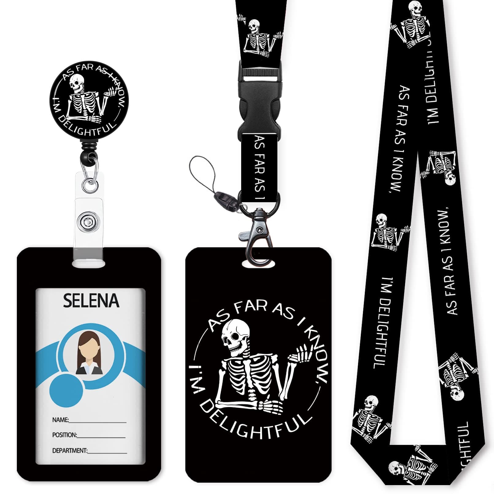 ID Badge Holder with Breakaway Lanyard, Lanyards for ID Badges Name Tags ID Card Holder, Cute Badge Reel Badge Clip Retractable, Women Teacher Nurse Office Gift, Funny Xray Skeleton Skull Design