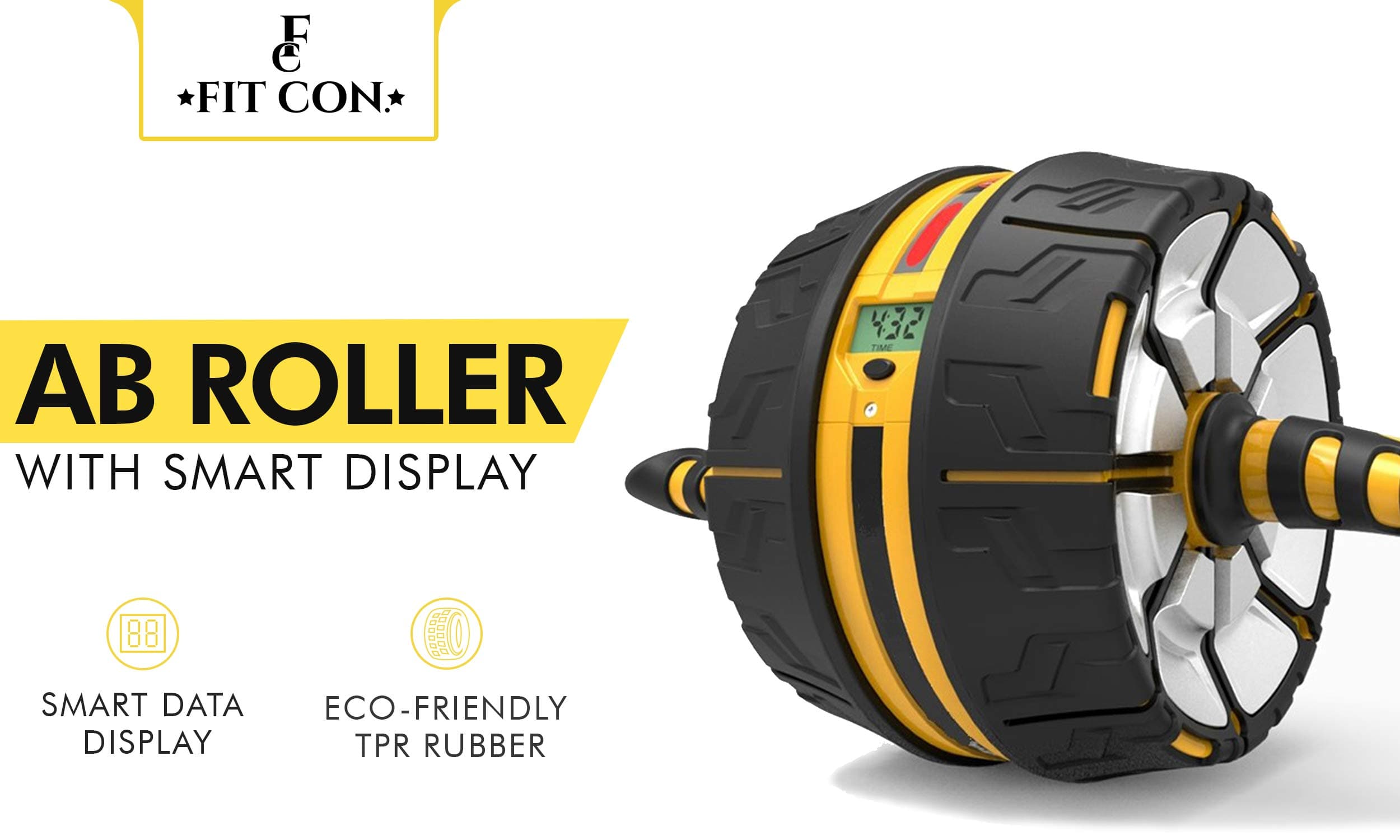 Ab Roller Kinetic Exercise Wheel - Core Training Equipment, Abs Abdominal Workout Machine with Knee Pad and Anti-Slip Handles, Smart Display Screen