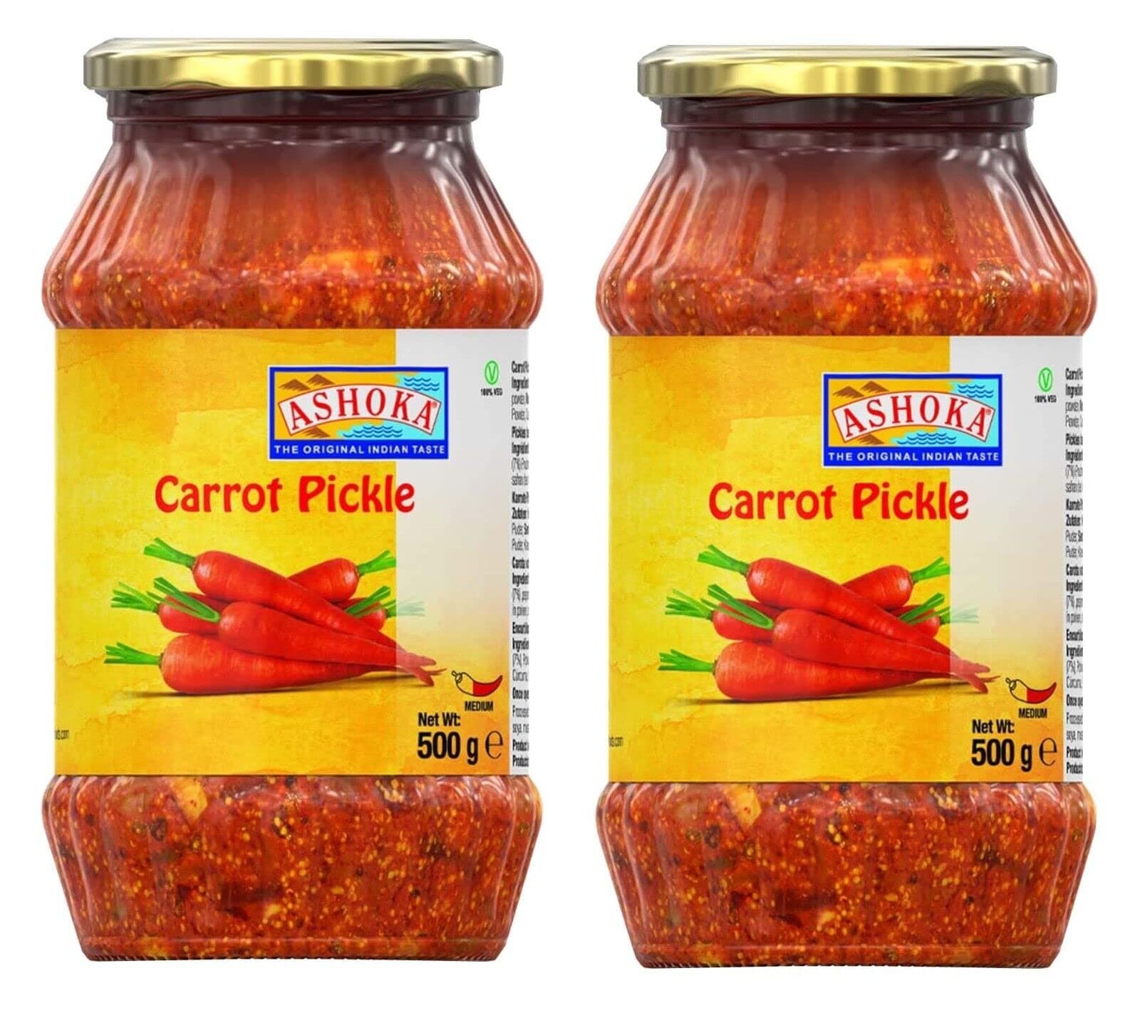 Ashoka Carrot Pickle 500g (Pack of 2) - Perfect as a Side Condiment for Any Indian Dish - Eaten With Indian Dinner or With Indian Breakfast