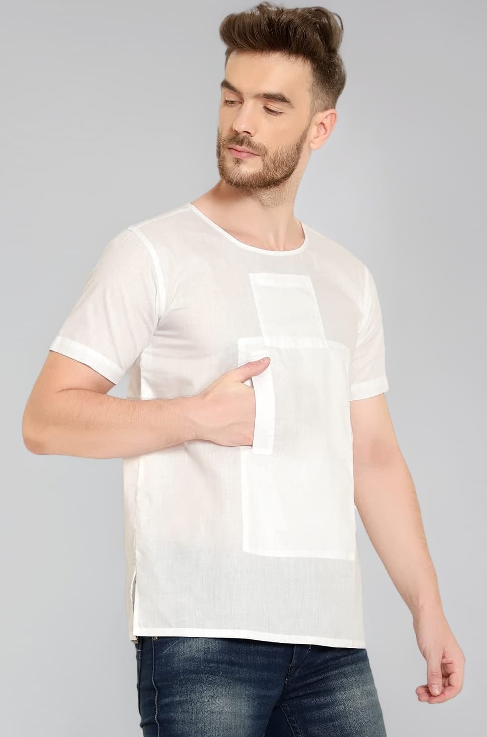 LATEST CHIKAN Men's White Fine Cotton Travel Vest |2 Hidden Pockets | Half Sleeves |