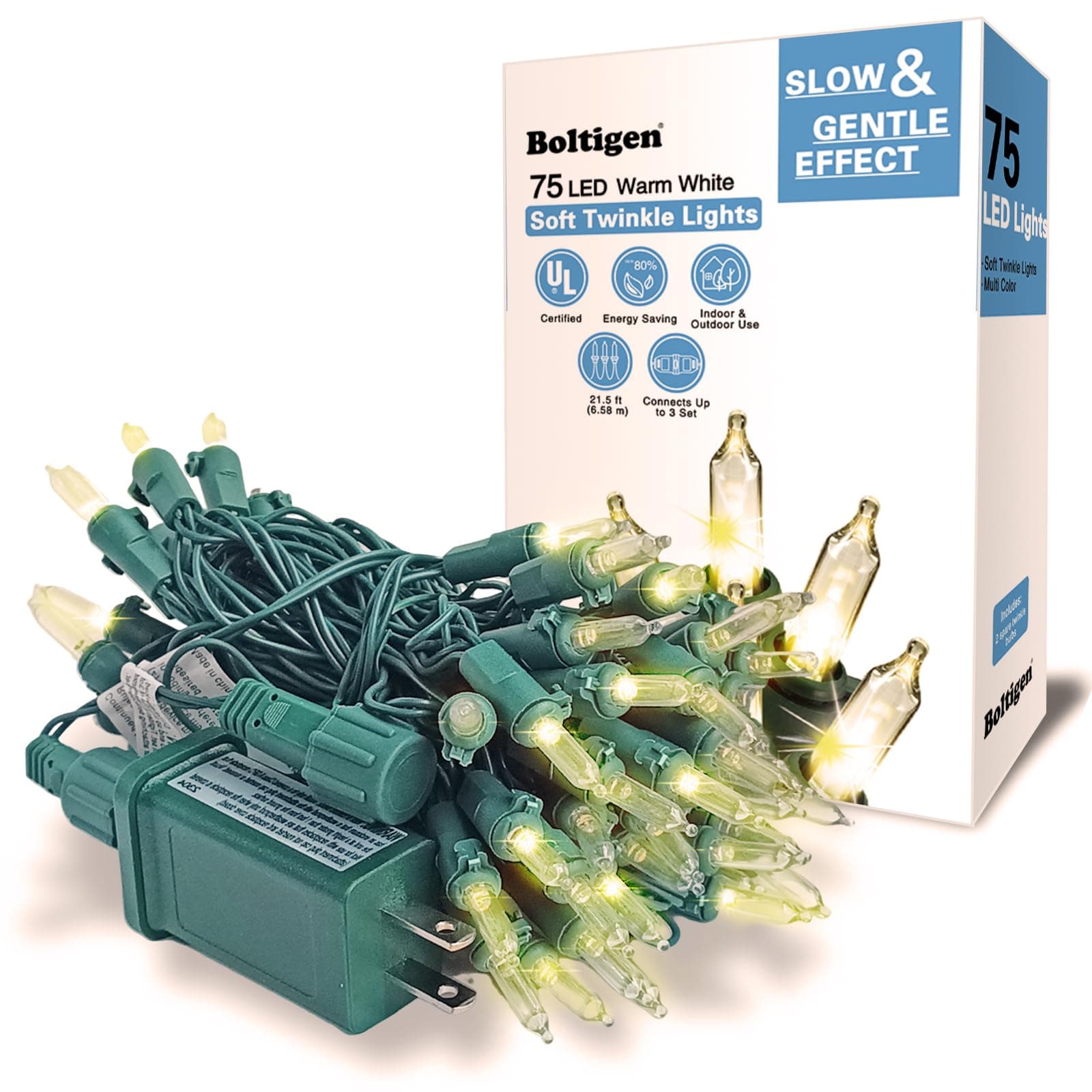 75 LED Soft Twinke Lights, Slow Twinkling, 37 of 75 Twinkle Christmas Lights