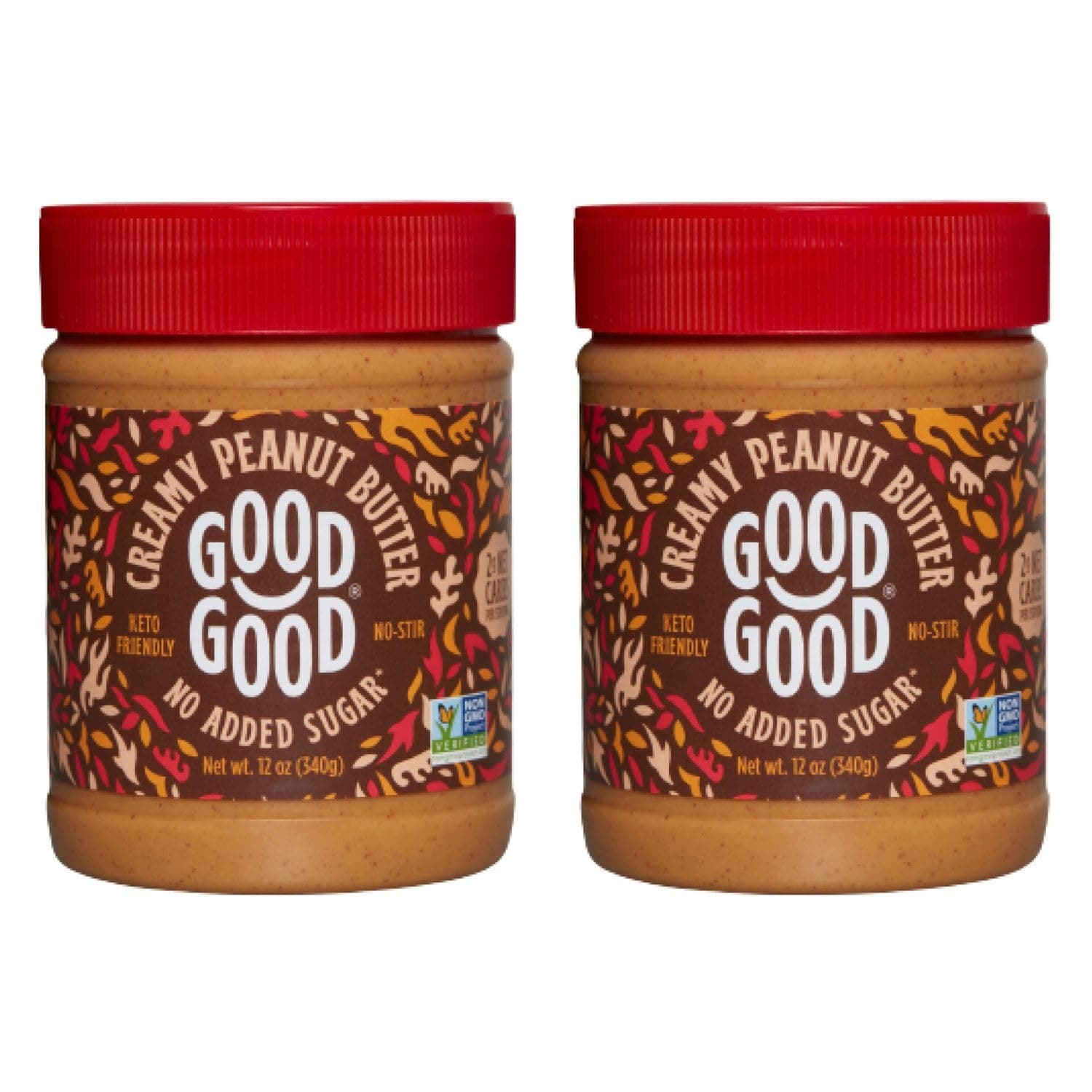 GOOD GOOD Creamy Peanut Butter Keto Friendly - Low Carb & No Added Sugars - Vegan - No Preservatives - Non-GMO - 12 oz / 340g (Pack of 2)