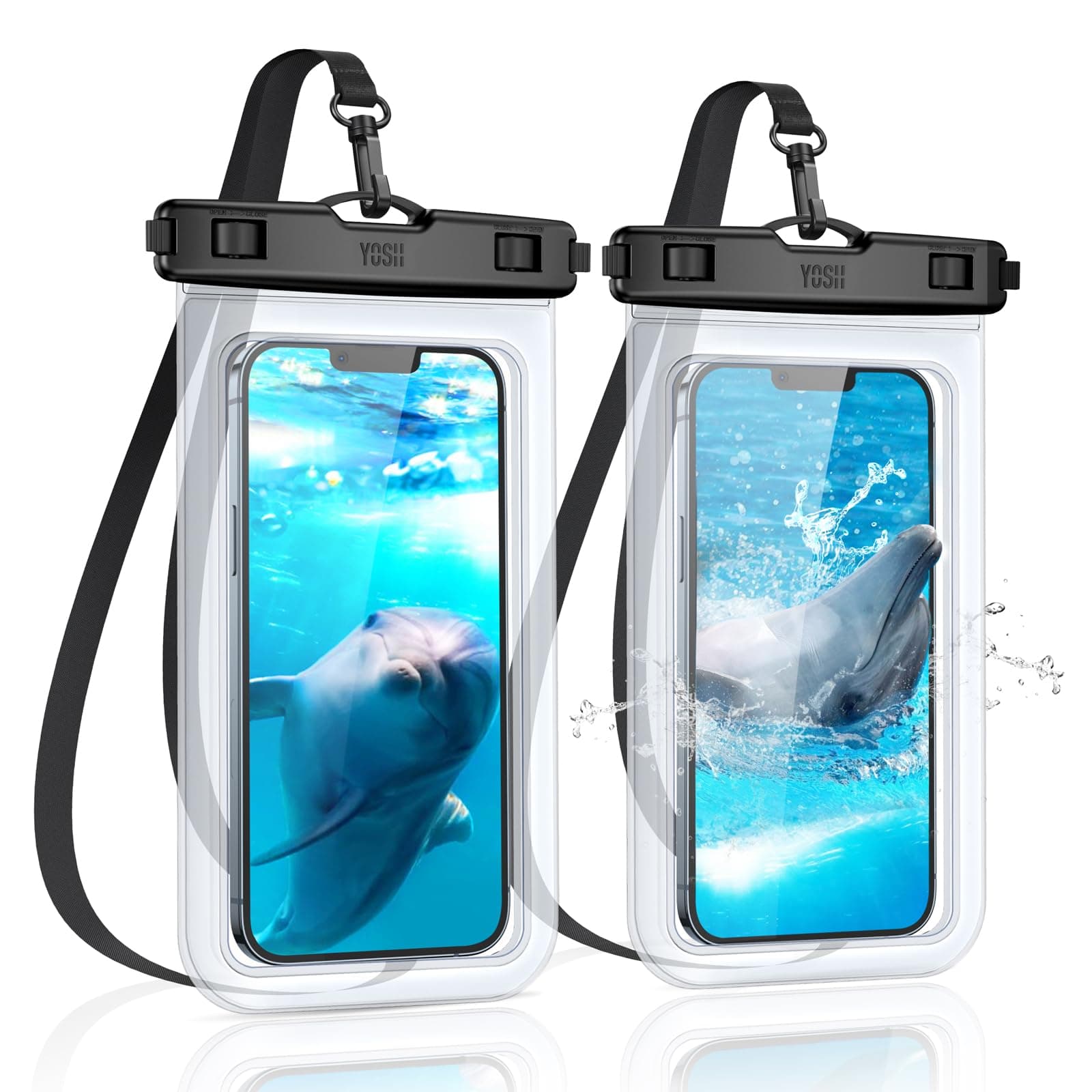 YOSH Waterproof Phone Pouch 2 Pack, 7 inch IPX8 Waterproof Phone Case for Swimming Travel Beach Trip Snorkelling Kayaking, Underwater Case for iPhone 17 16 15 Pro Max Samsung S26 S25 S24 Ultra- Clear