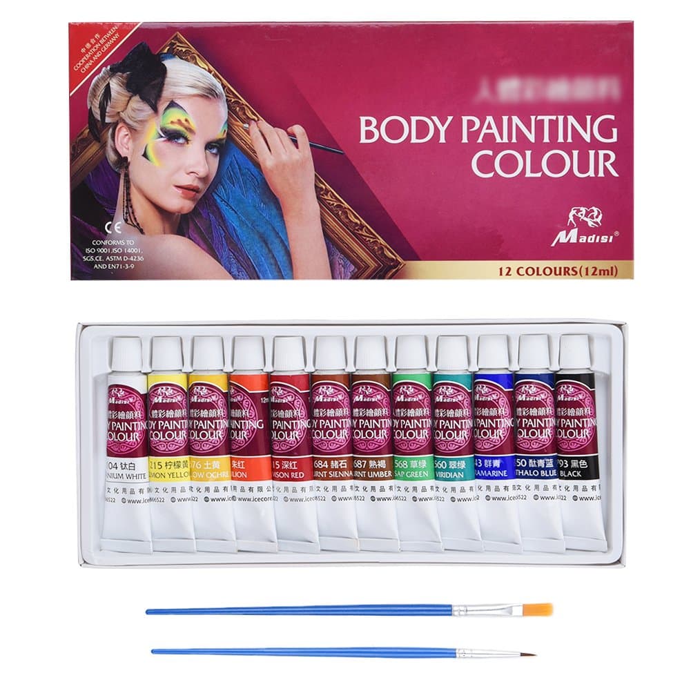Pretty See Face Painting Kit Art Make-up Set Body Paint Kit with Rich Pigment and 2 Free Paintbrushes