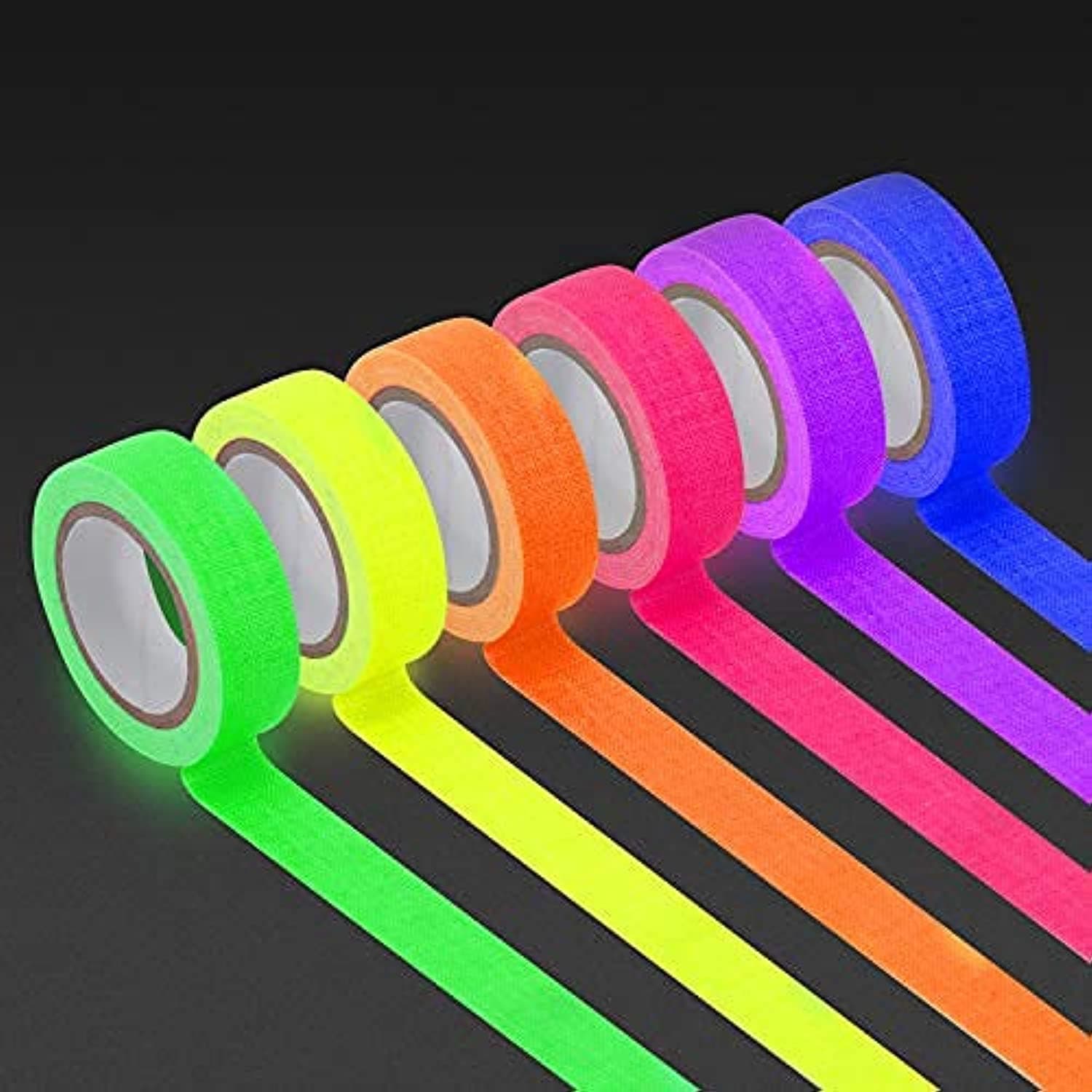 UV Blacklight Reactive 6pack 0.59inch x 16.4ft per Color, Fluorescent Cloth/Neon Gaffer Tape, Super Bright for Glow Party Supplies (6 Colors) Glow in The Dark Tape Under UV Black Light