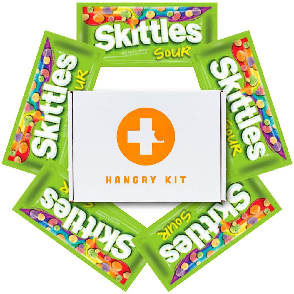Sour Skittles 5 Pack Gift Boxed by Hangry Kits. If You're Looking For Sour Skittles Candy To Gift To Someone You Love, Sour Skittles Bulk Pack Is Perfect. (Medium Pack)