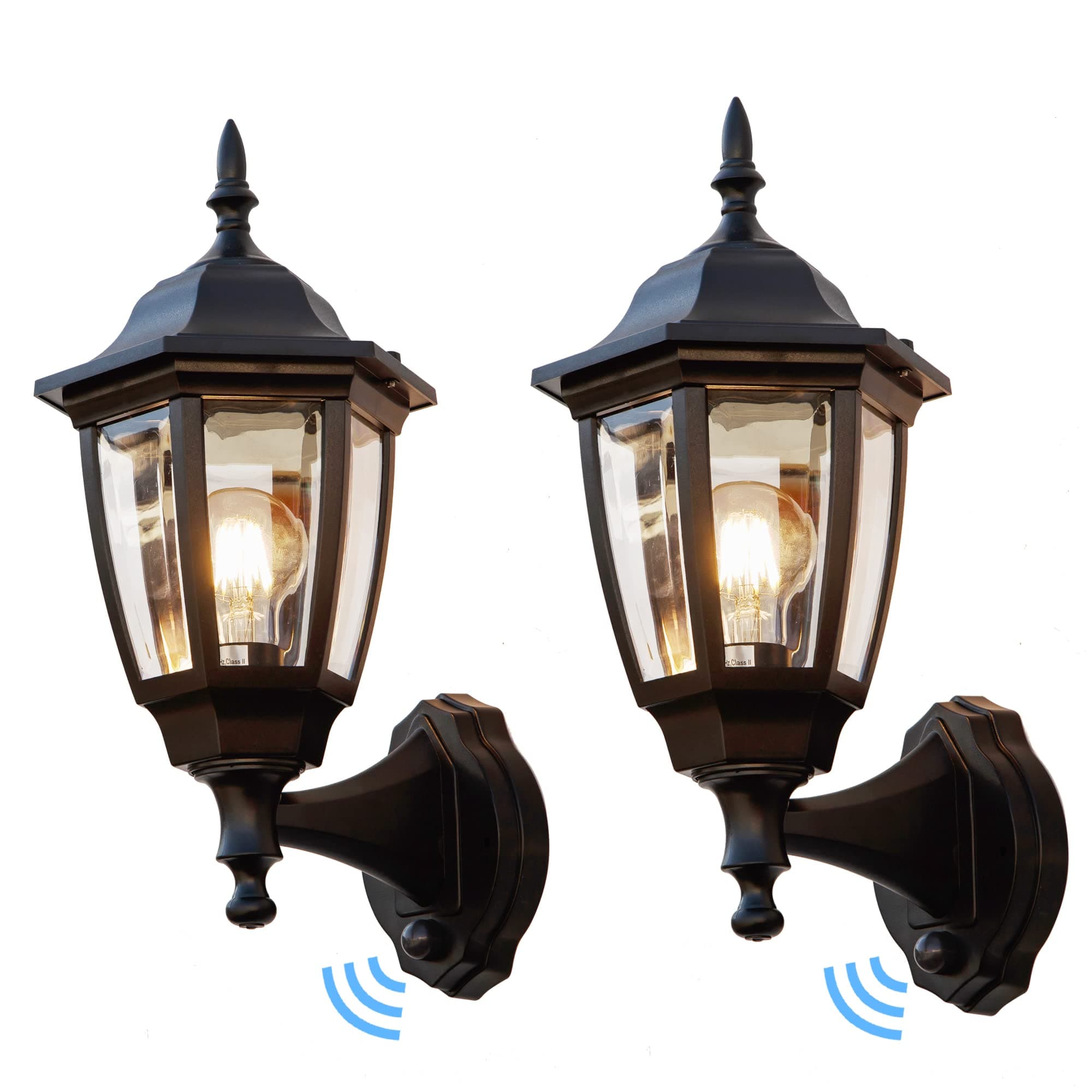 FUDESY Outdoor Wall Light Dusk to Dawn, Porch Sensor Light Black Plastic Anti-Corrosion with LED Edison Filament Bulb, Exterior Mount Lanterns for Porch, Garage (2-Pack), FDS2542EPSB