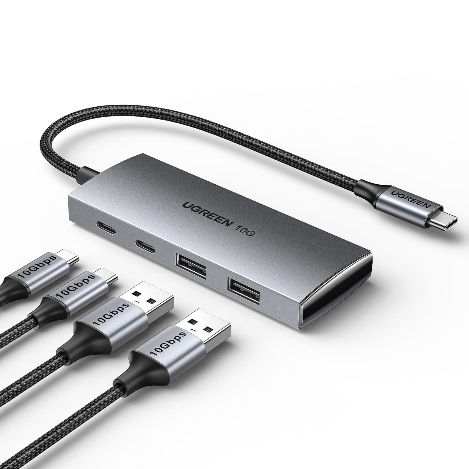 UGREEN USB C Hub 10Gbps, 4 Ports Aluminum USB 3.2 Splitter with 2 USB-C and 2 USB-A Data Ports, Type-C Multiport Adapter for Thunderbolt MacBook M1/M2, iPad Pro, XPS, Galaxy S22, Iphone 15, and more