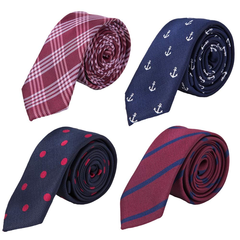 4 PACKS Mens Slim Tie 2 inch Wide Fashion Textured Skinny neckties for Men Boys