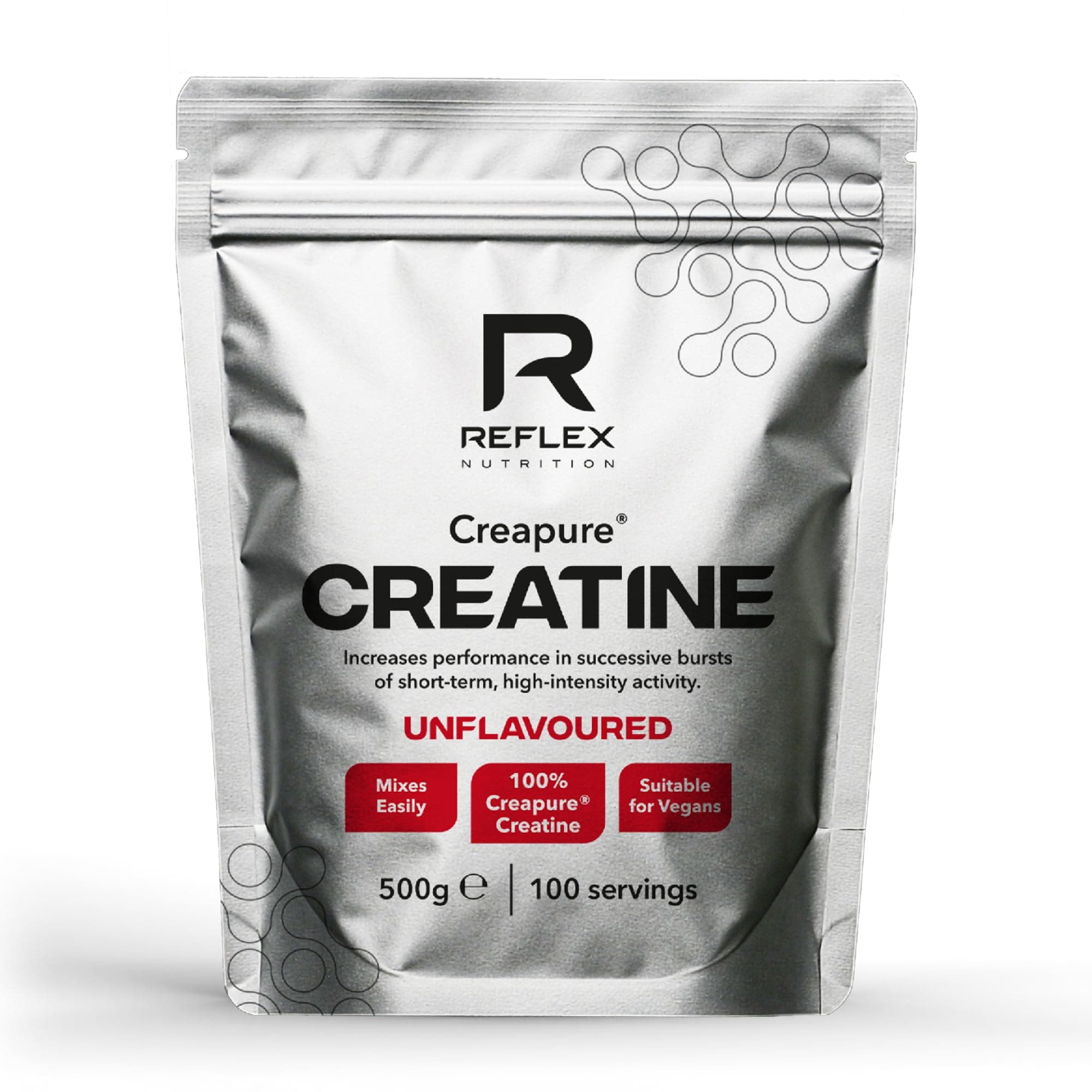 Reflex Nutrition Creapure® Creatine Monohydrate Powder Unflavoured - 100% Creatine for Strength, Muscle Gains & Recovery - No Fillers or Additives - 500g (Vegan Creatine 5g per Serving, 100 Servings)