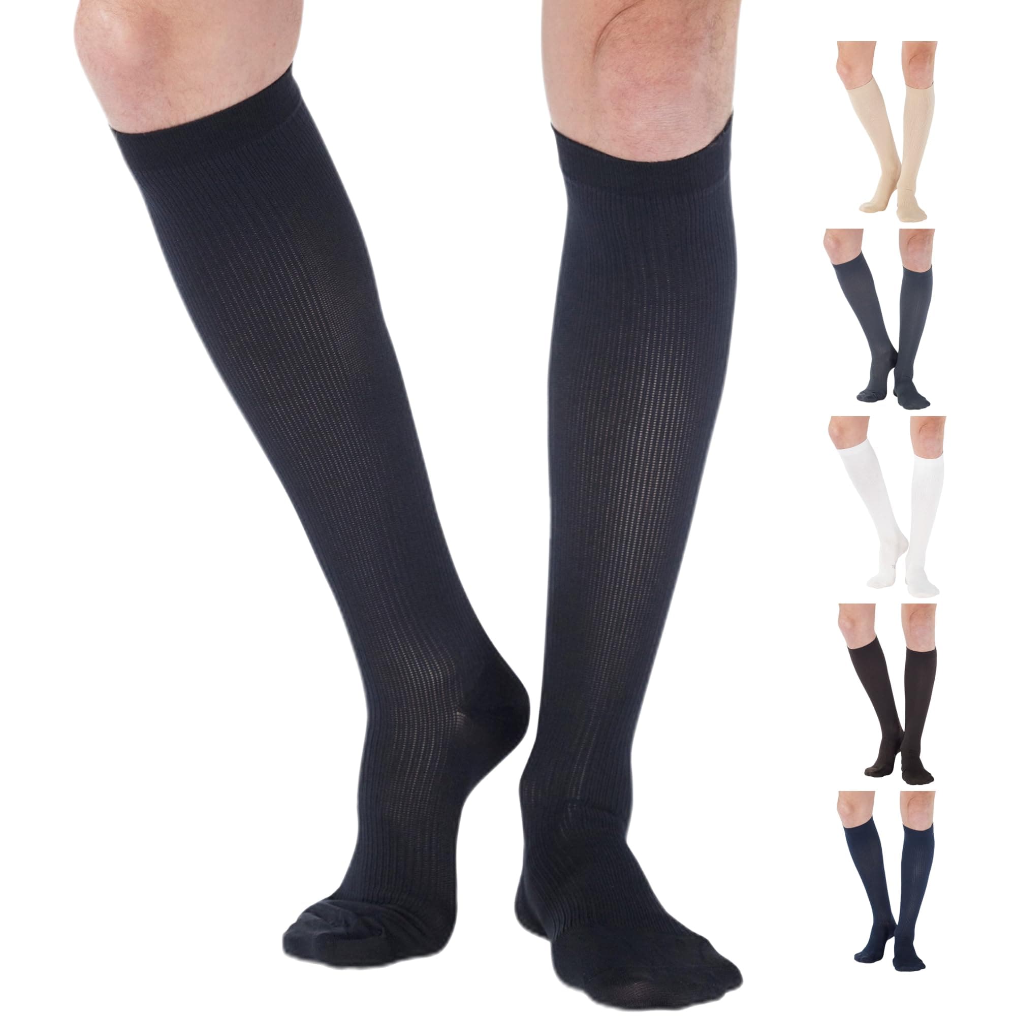 Compression Socks For Men Firm Graduated Support 20-30 mmHg Closed Toe Black Large Absolute Support Black Large