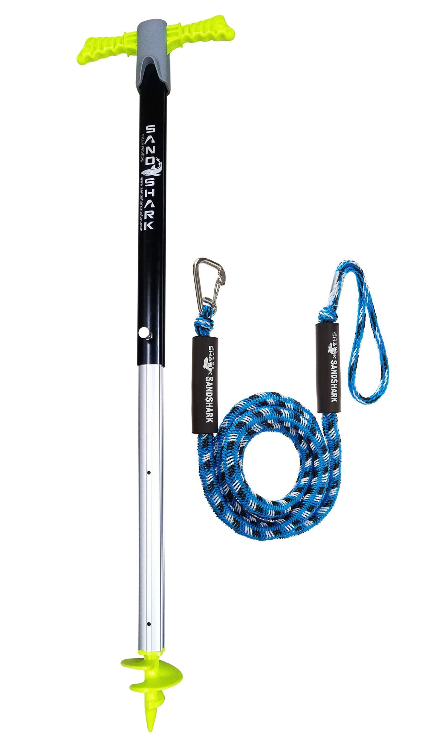 SandShark Supersport Anchor Patent Pending Design Holds and Protects Watercraft at Beach, Sandbar, or in Shallow Water. Boats, Pontoons, or PWC. Adjusts 29"-48" w/Case. (Supersport w/7-14' Bungee)