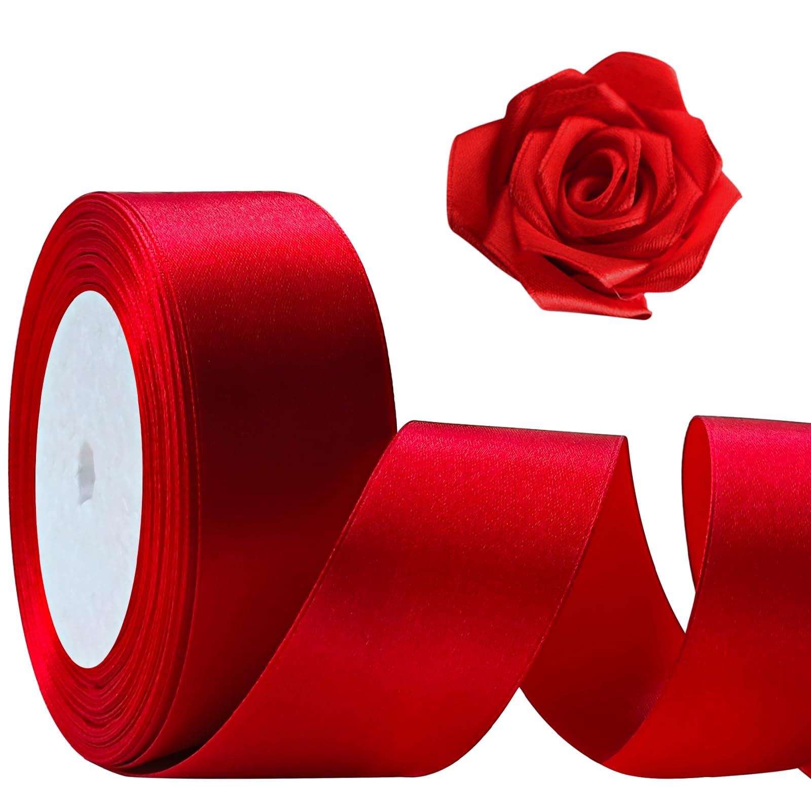 Red Ribbon 1 1/2inch, 25 Yards Satin Craft Ribbon, Single Face Polyester Silk Hair Ribbon, Fabric Ribbon for Bouquets, String Ribbon for Gift Wrapping, Wedding, Bow Making and Decoration