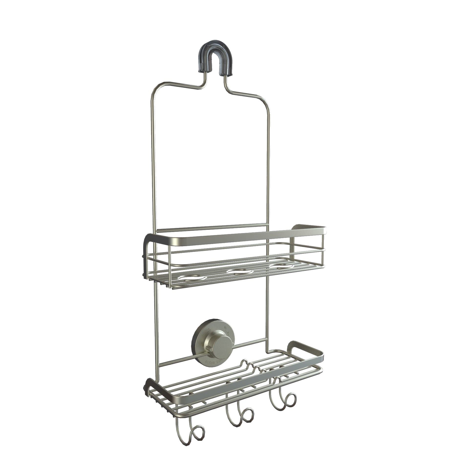 HomeShapes Max-Hold Suction Cup Shower Caddy Two Tier, Satin Nickel