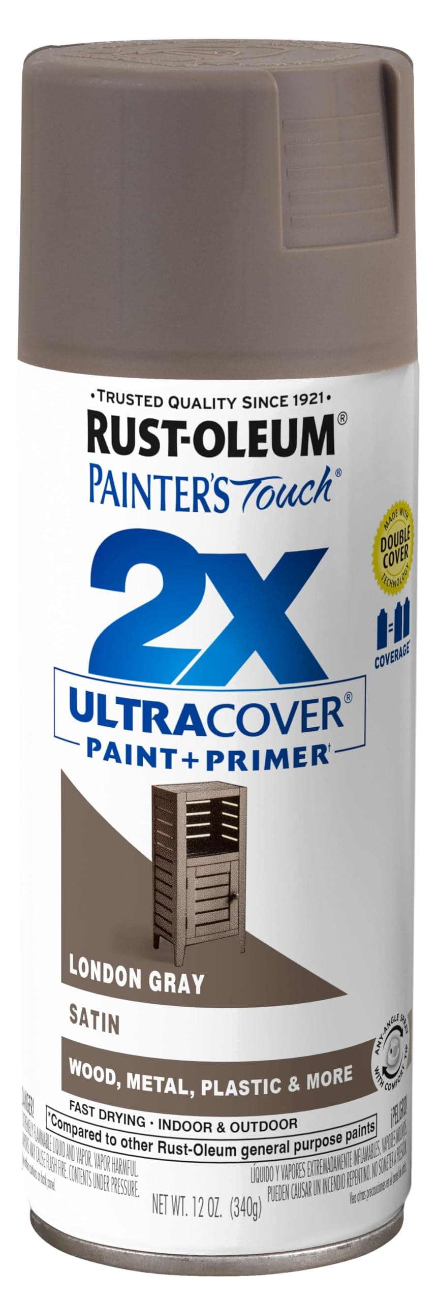 857 Painter's Touch 2X Ultra Cover Spray Paint, 12 oz, Satin London Gray