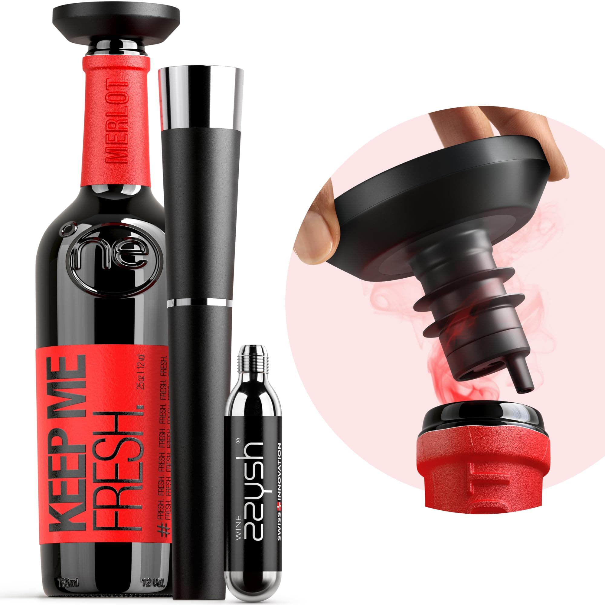 zzysh3 in 1 Wine Saver, Stopper & Argon Gas Wine Preserver Up to 8 Weeks - Wine Preservation System with Argon Gas Cartridges For Wine - Most Inspired Wine Set Gifts for Women, Men Wine Lovers