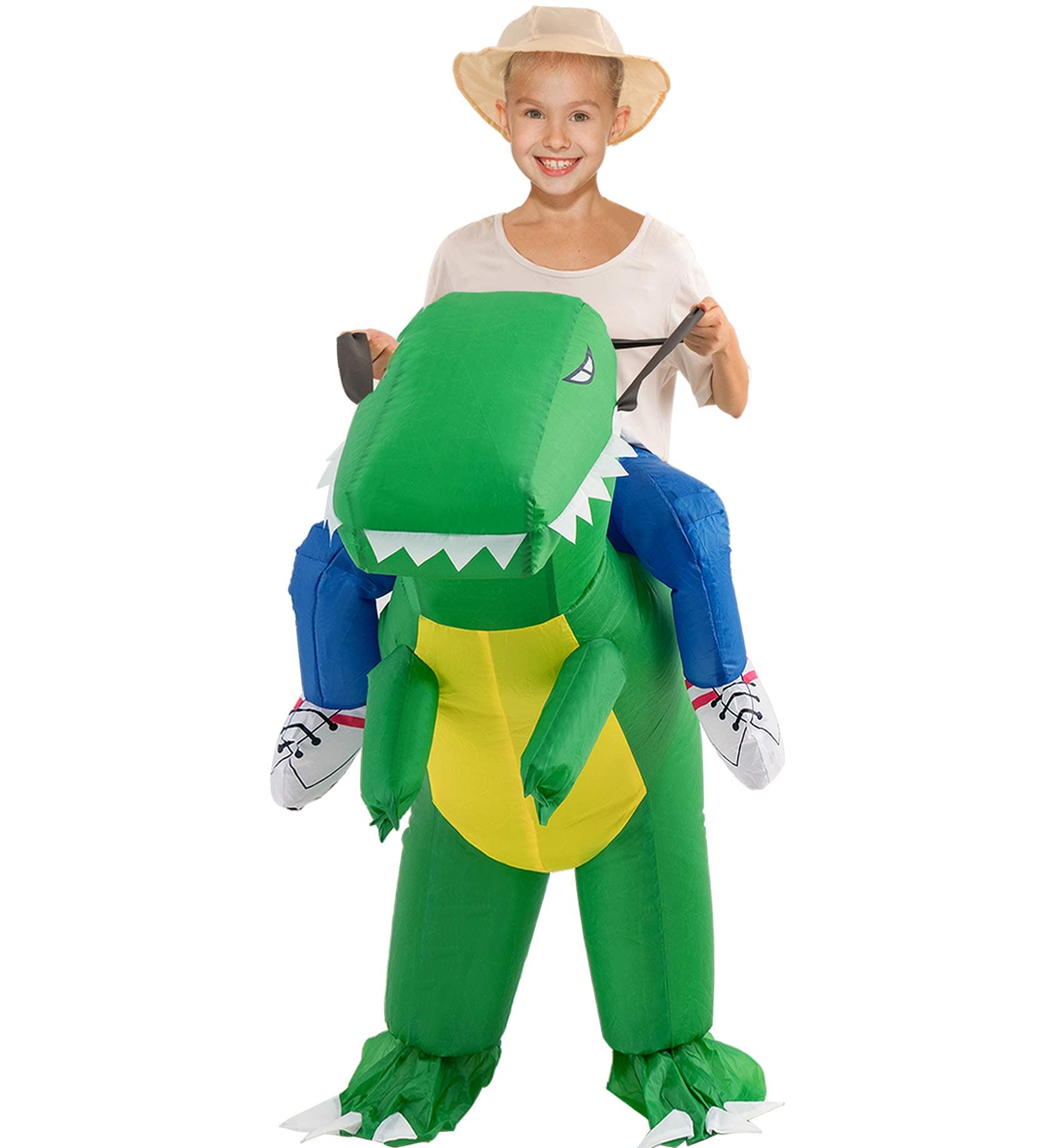 Dlala Inflatable T-Rex Costume Dinosaur Suit Halloween Dino Theme Party Dress with Blower Adult/Child (M:Dinosaur Kid)