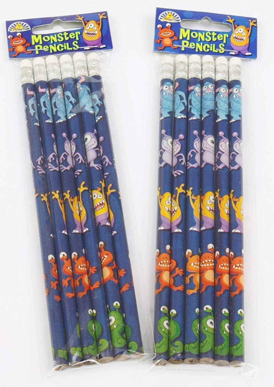 3x 12 Monster Alien Theme Pencils with Eraser - Childrens Party Loot Bag Toy
