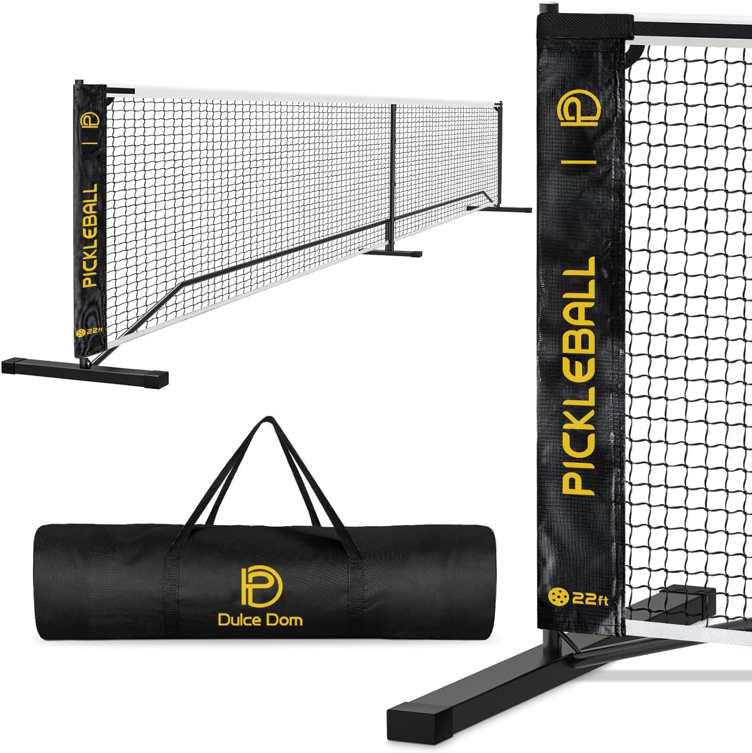 DULCE DOM Pickleball Net Portable Outdoor with Court Marking Kit, 22 FT Pickleball Nets USAPA Regulation Full Size, Pickle Ball Game Net System with Carrying Bag for Driveway Backyards