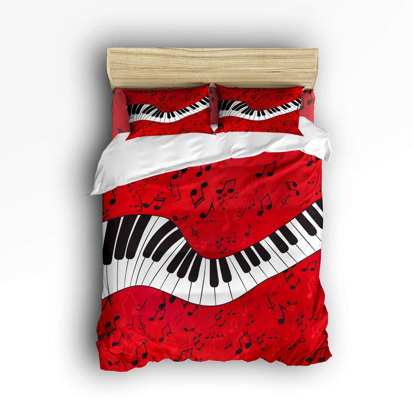 VANKINE Music Note Piano Keys Comforter Bedding Set, 4 Piece Home Decoration Duvet Cover Set Include 1 Flat Sheet 1 Duvet Cover and 2 Pillow Cases, Queen Size