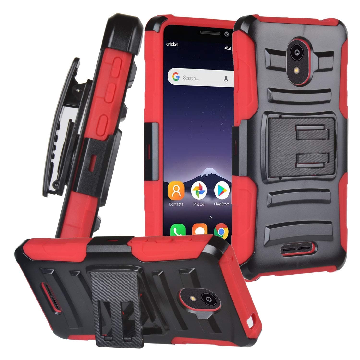 for Alcatel Insight 5005R, TCL A1 A501DL - Hybrid Phone Case w/Stand/Belt Clip Holster - CV1 Red