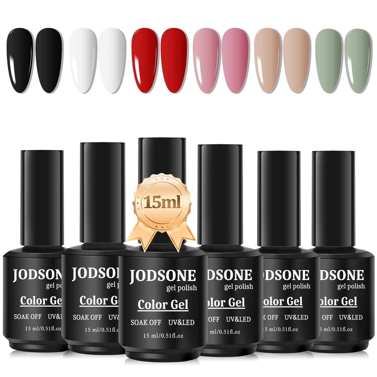 JODSONE 15ML Large Capacity 6 Bottles of Color Gel Nail Polish Kit Art Creation Beginner Mouse Tail Green High Saturation Suitable For Summer Gel Polish