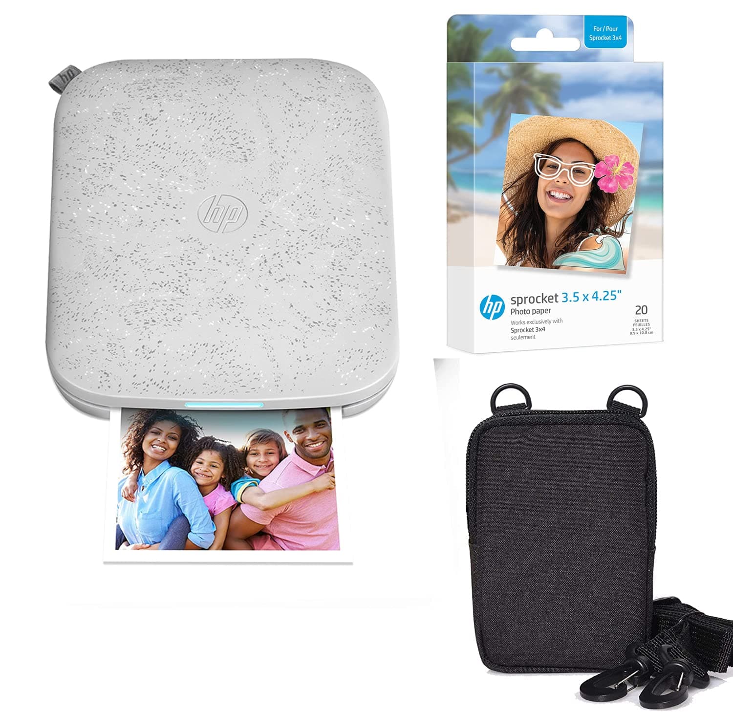 HP Sprocket 3x4 Instant Photo Printer -Kit: 50 Pack Zink Paper, case